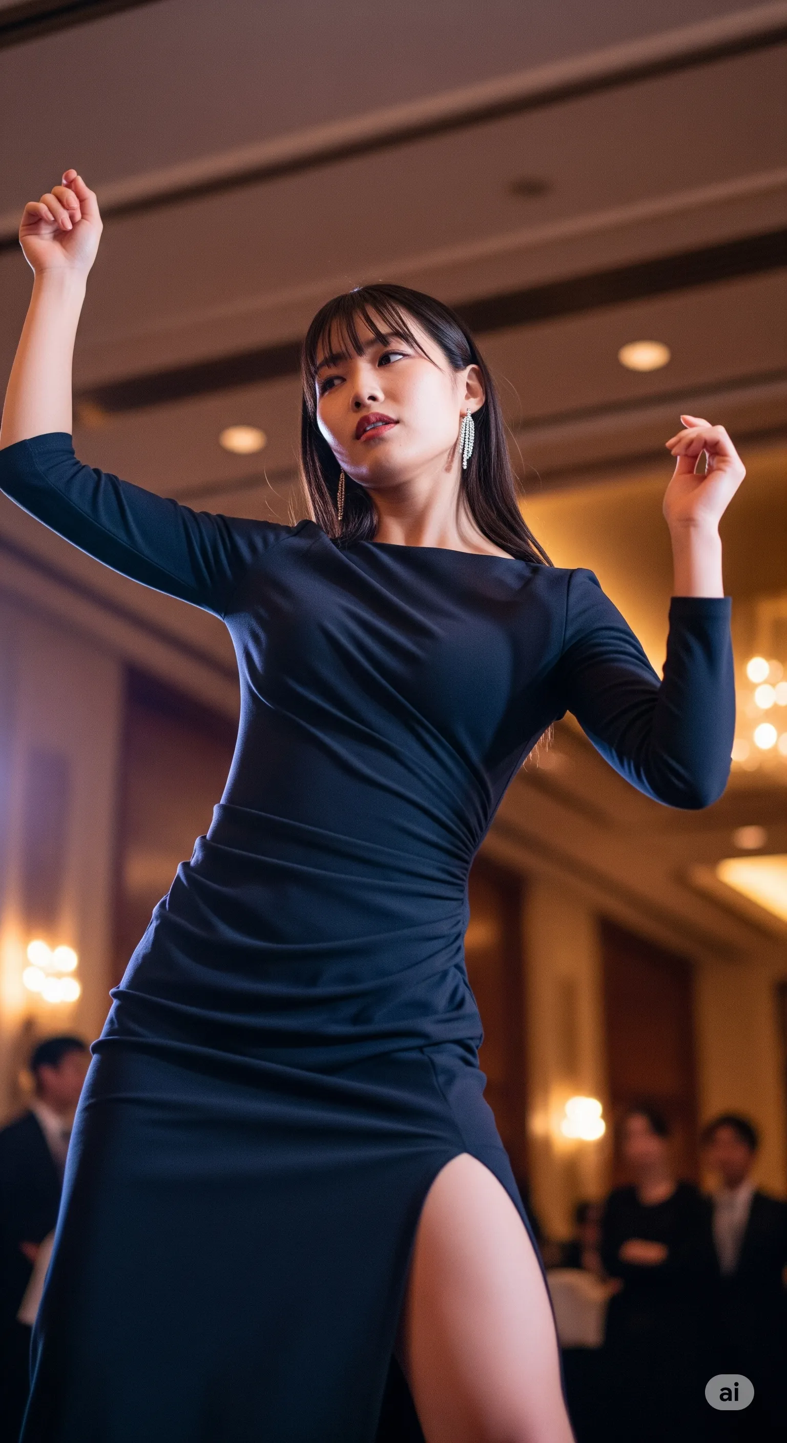 ホテルの照明で浮かぶ美脚シルエット