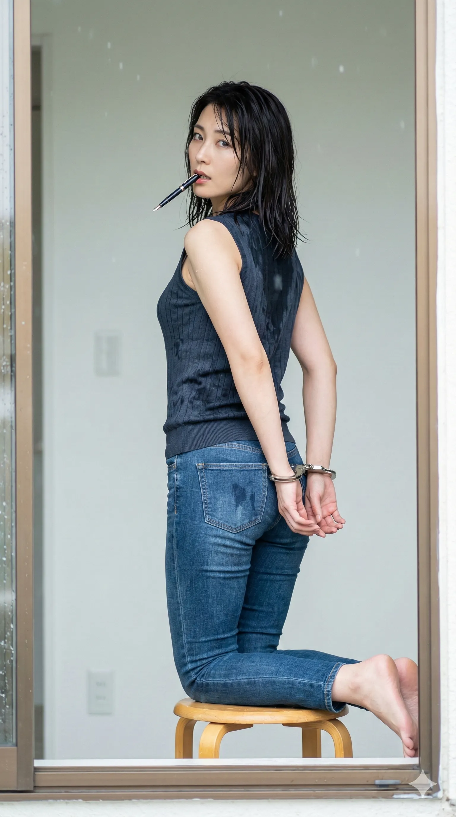 濡れたデニム越しに浮かぶ大人の色気