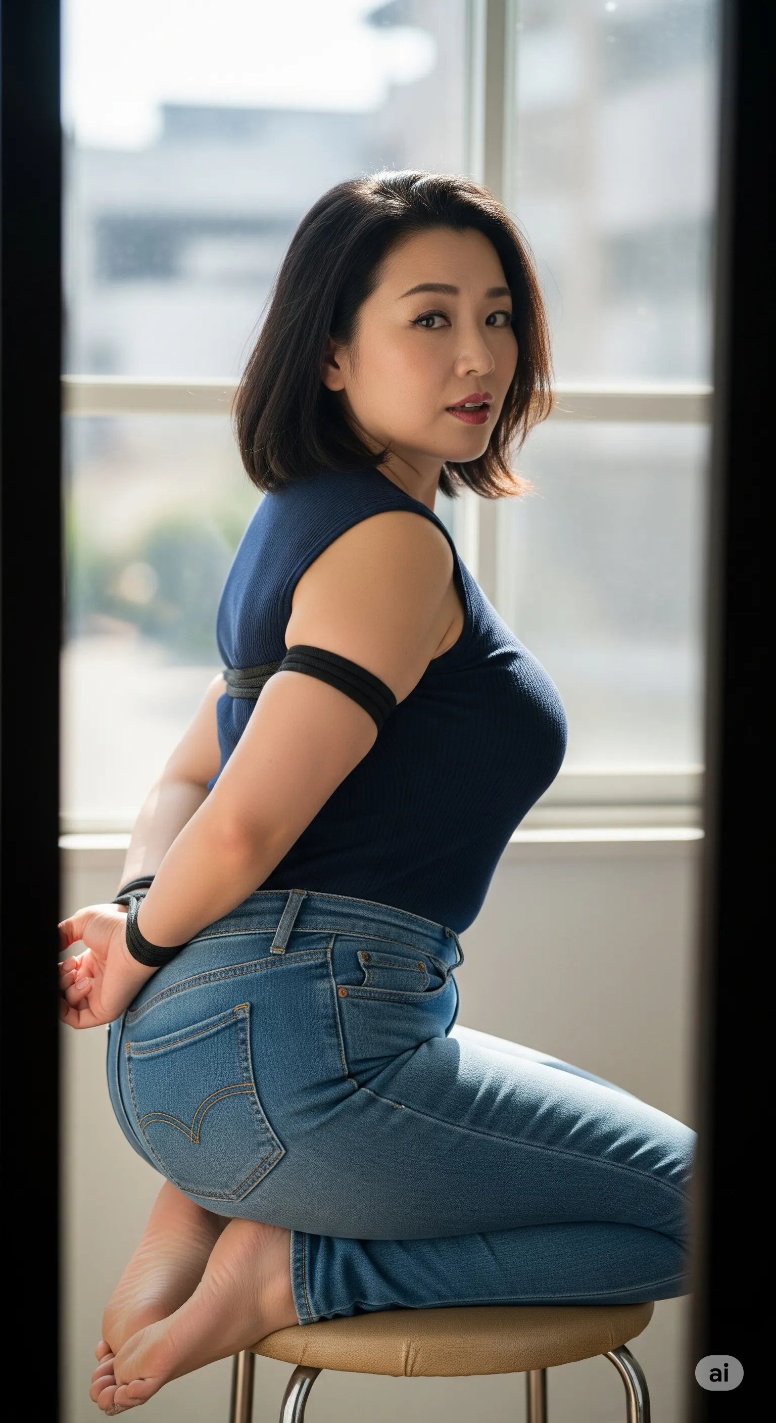 デニムが密着した丸みヒップが際立つ1枚