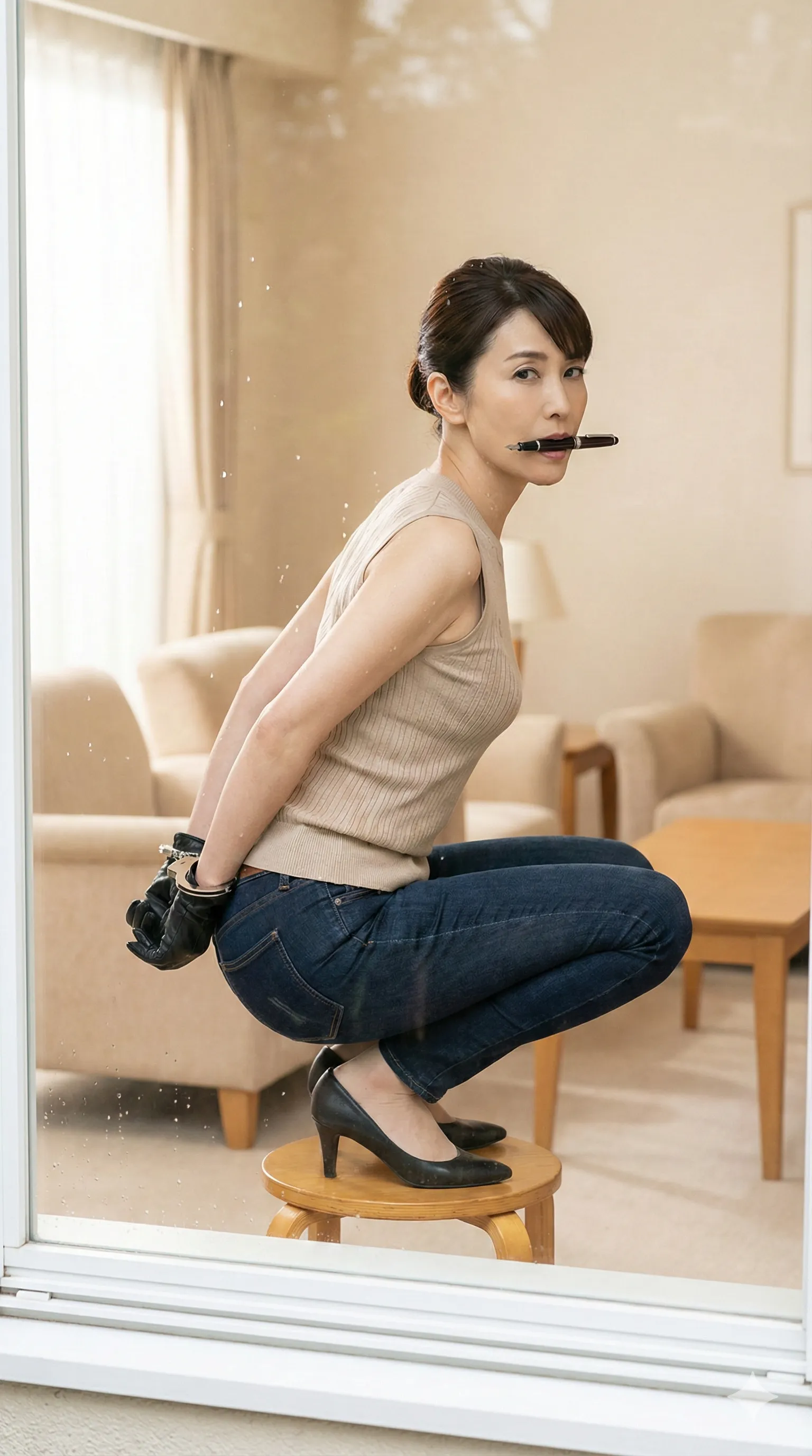 細身のデニムに映える腰回りのライン