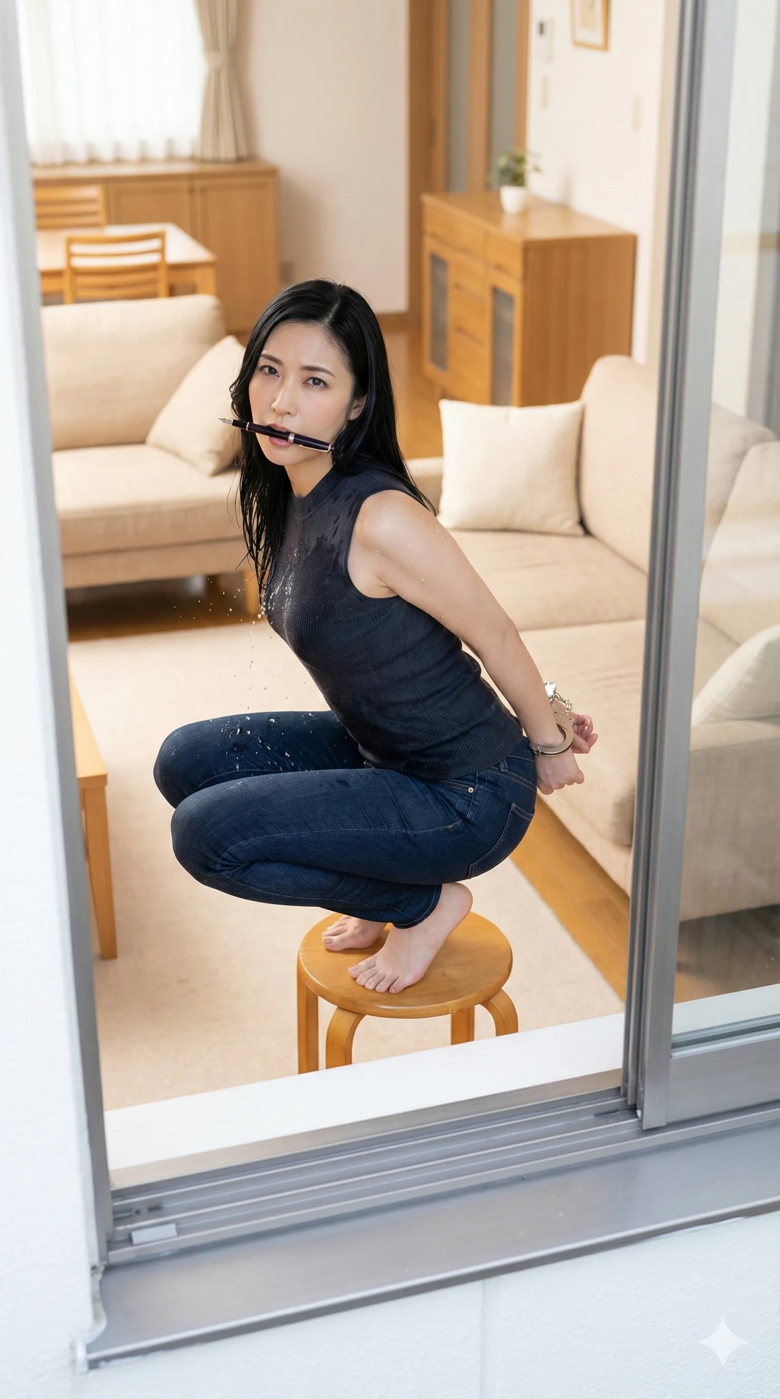 手錠の金属光沢が映える大人の官能カット