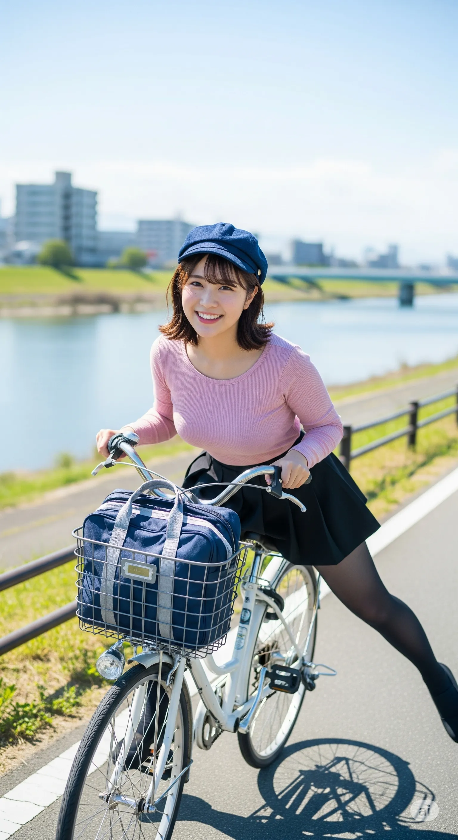 ペダルを漕ぐ動作で強調される肉感的なバックショット