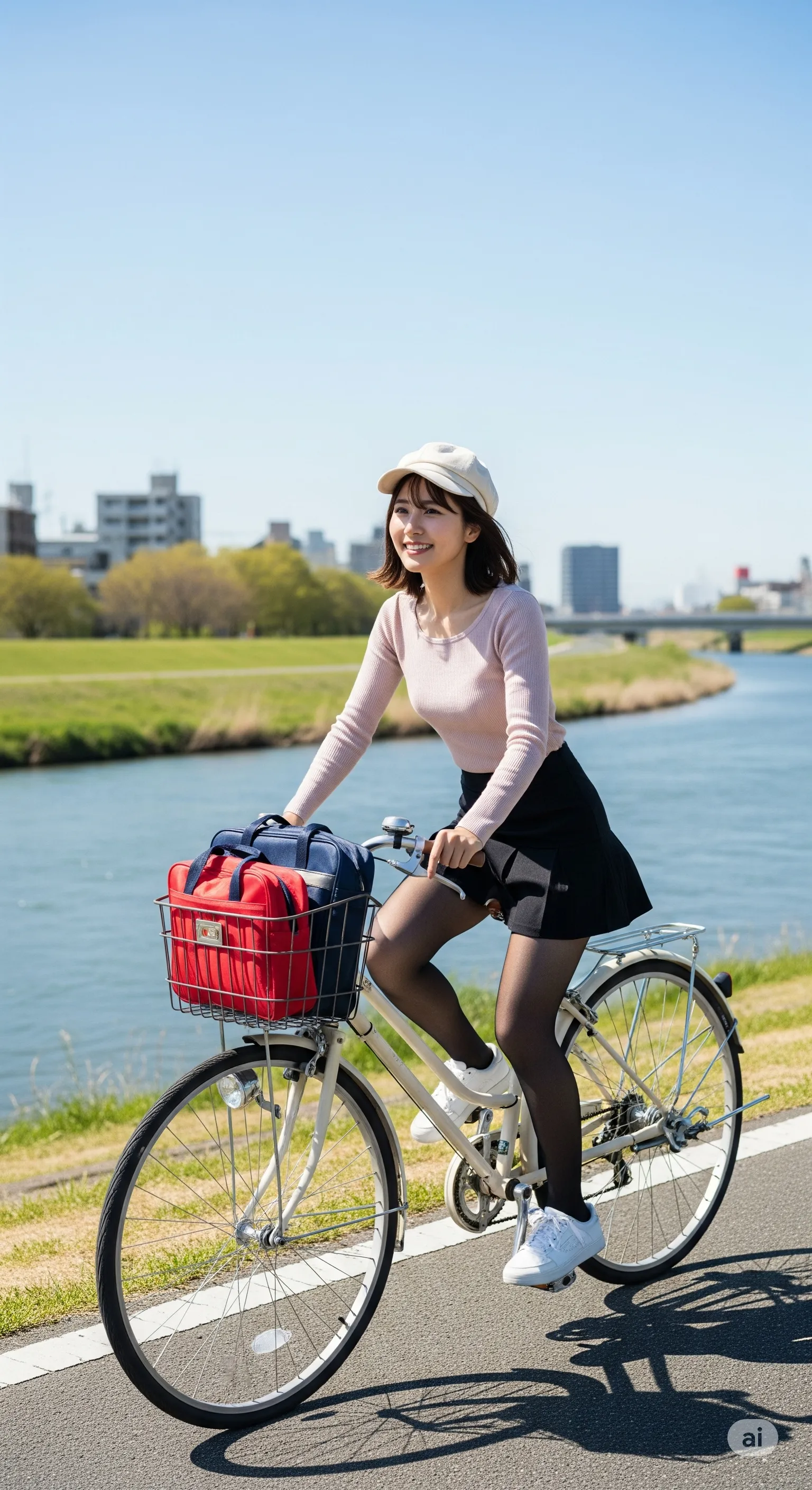 生活感溢れるママチャリと、官能的なデカ尻のコントラスト