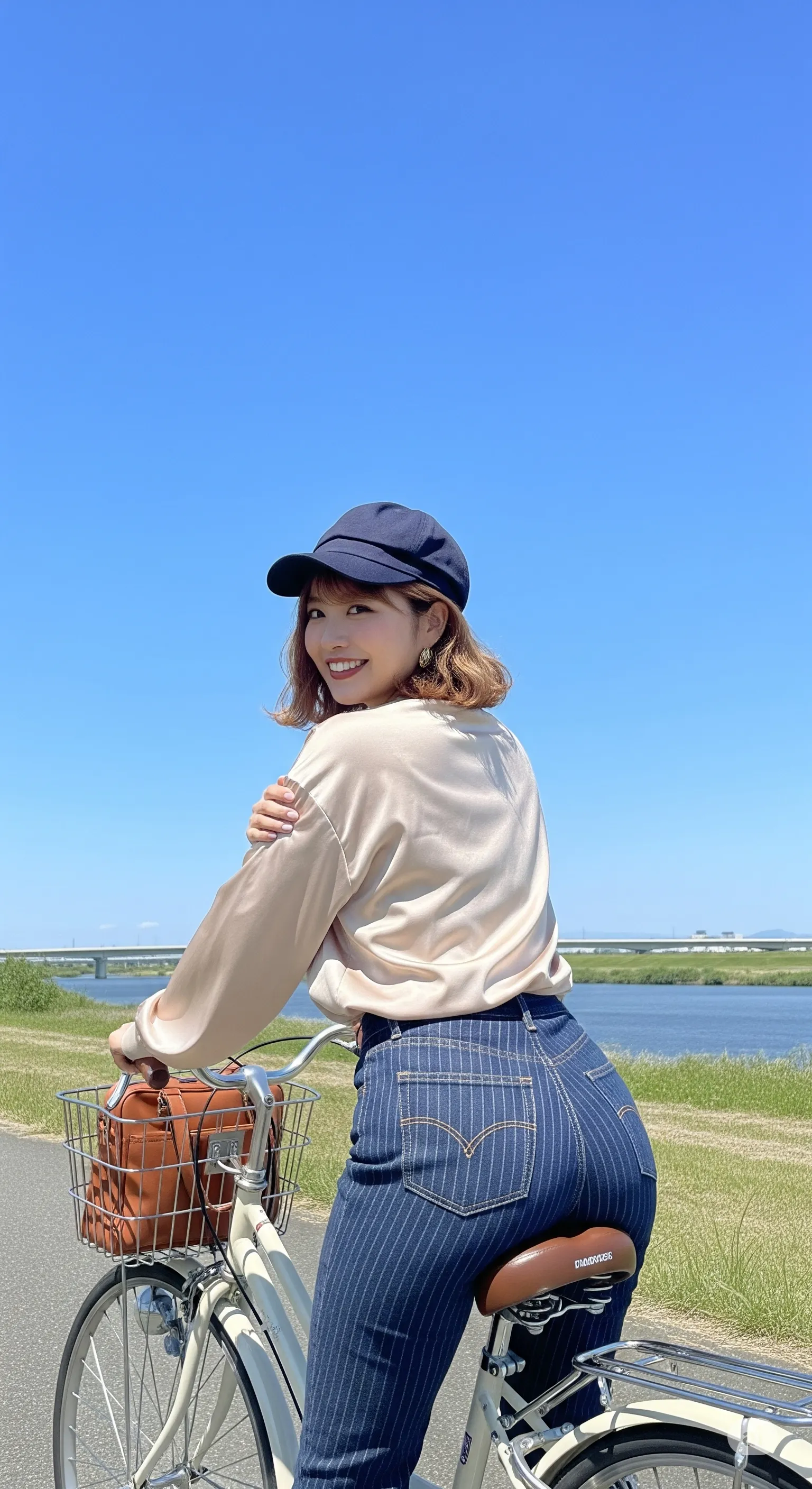 都会の歩道を颯爽と駆ける、美魔女主婦のバックアングル