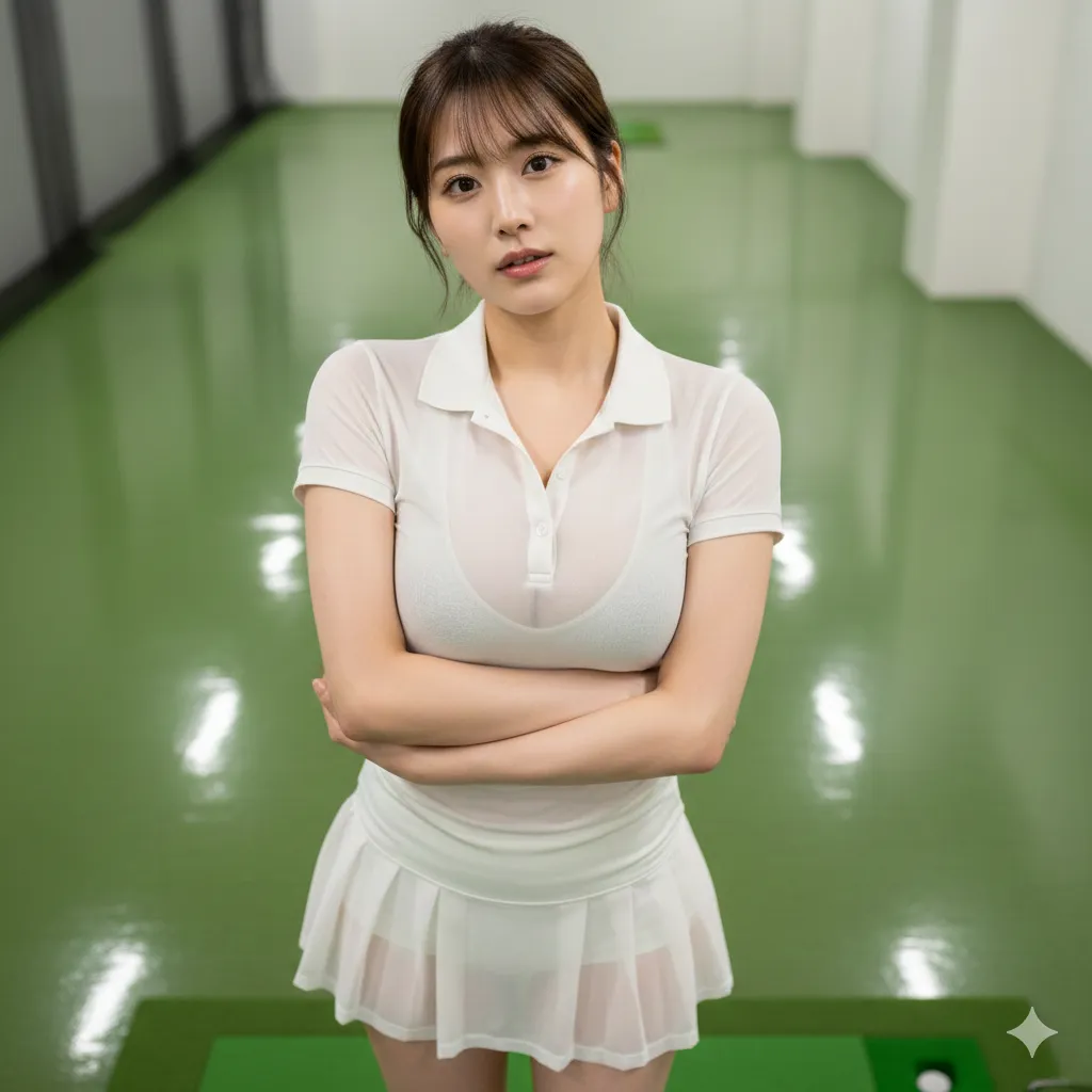 インドア練習場で美尻を強調するゴルフ美女 011