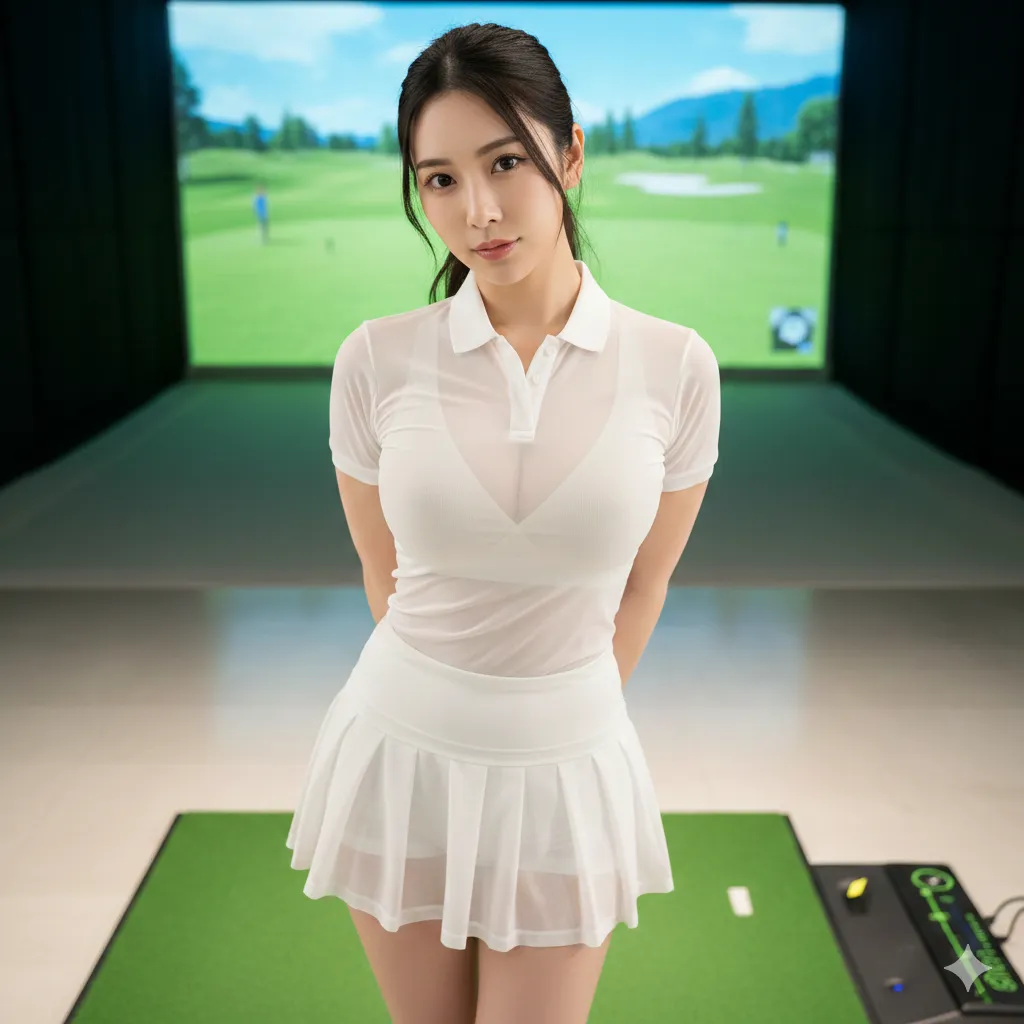 ヒップラインが映えるゴルフ女子のスイングショット 014