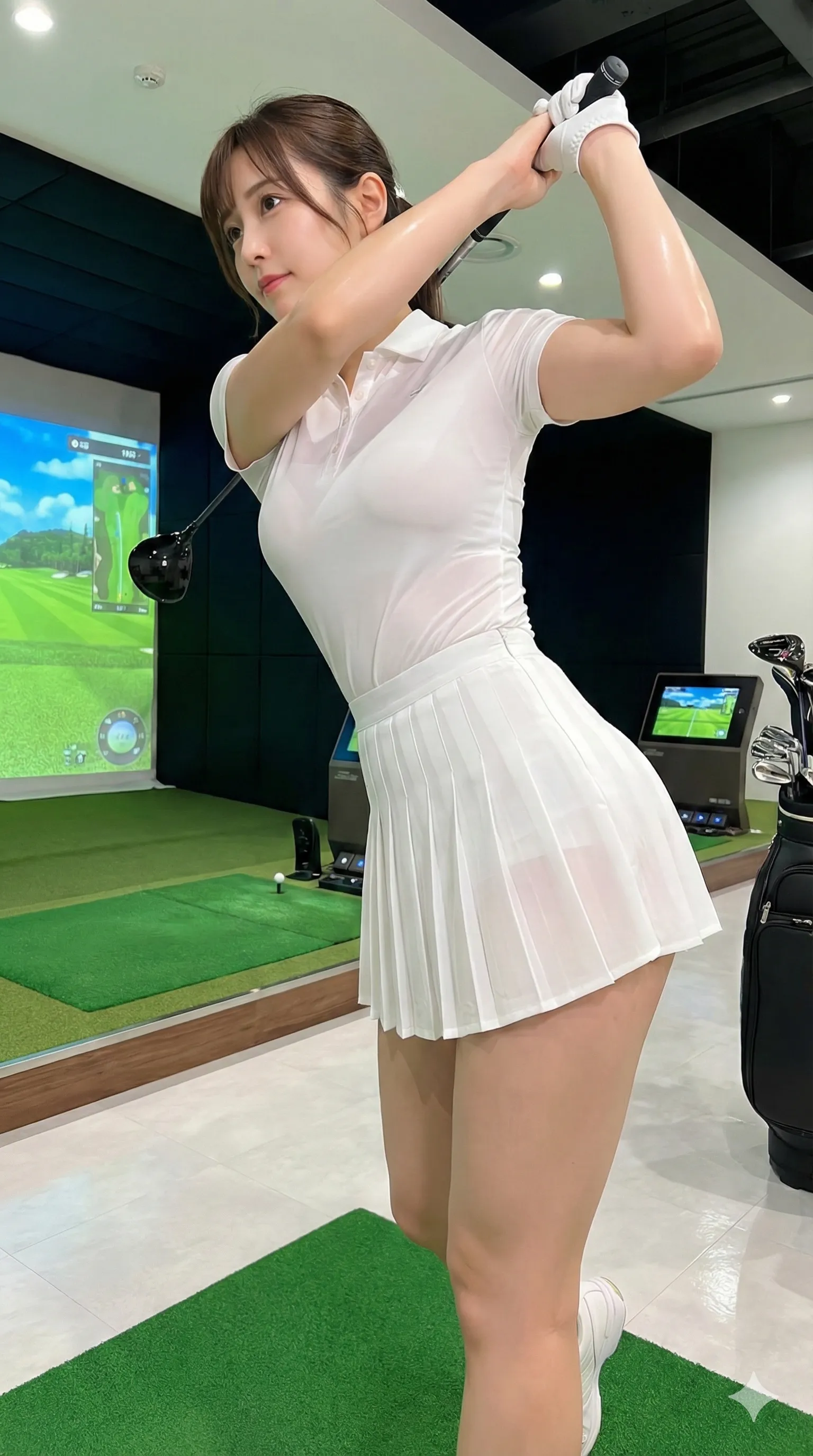 巨乳が際立つスイング美女のセクシー構図 018