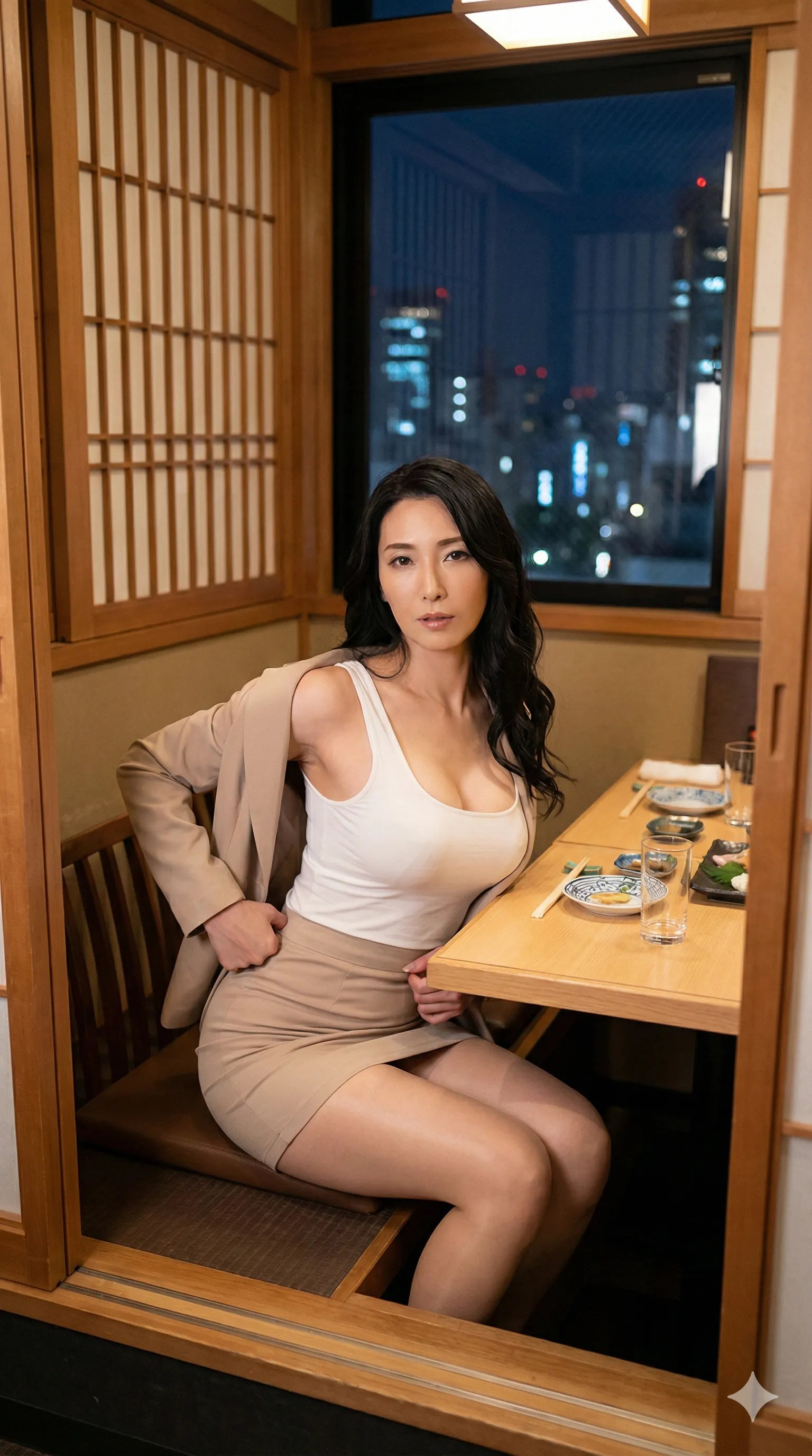 タイトなジャケットとスカートが生む、職場の秘め事