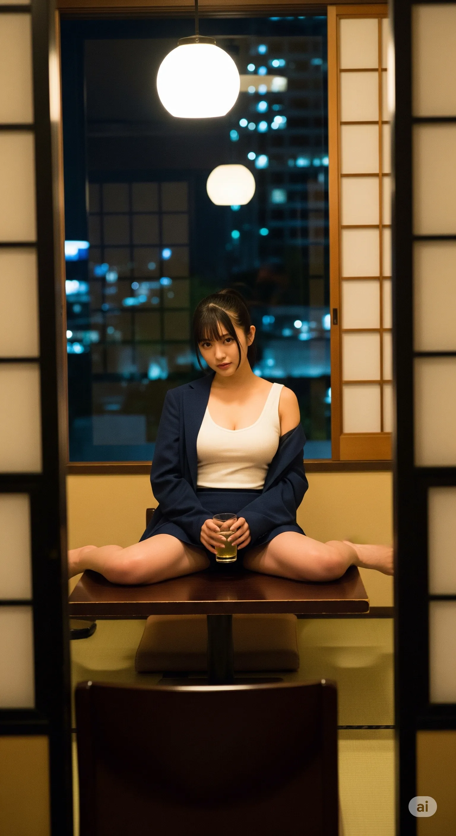 黒スーツが際立たせる、彼女の内なる肉食性