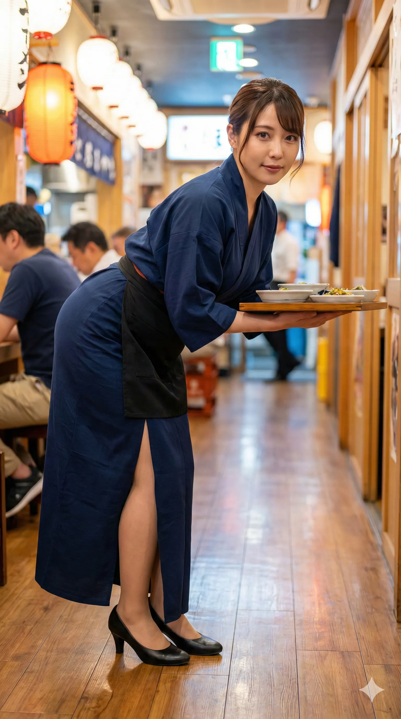 お辞儀の際に張り詰める、着物越しのヒップライン