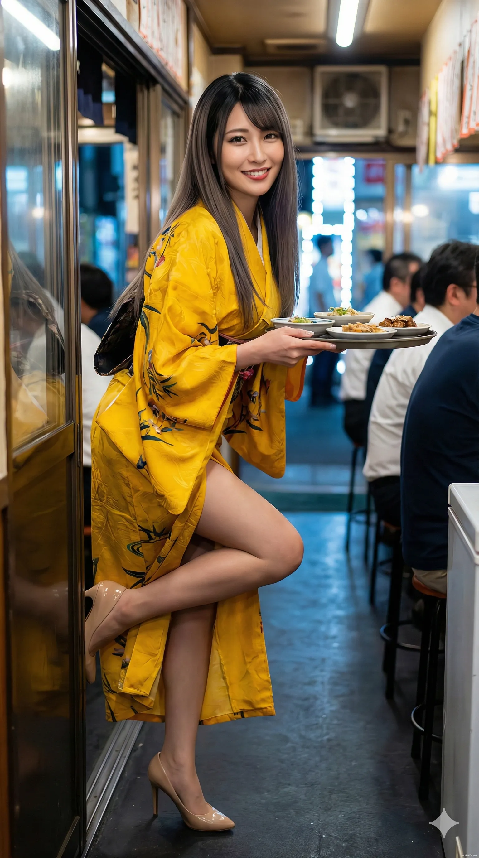 帯の位置が際立たせる、大人の女性のS字シルエット