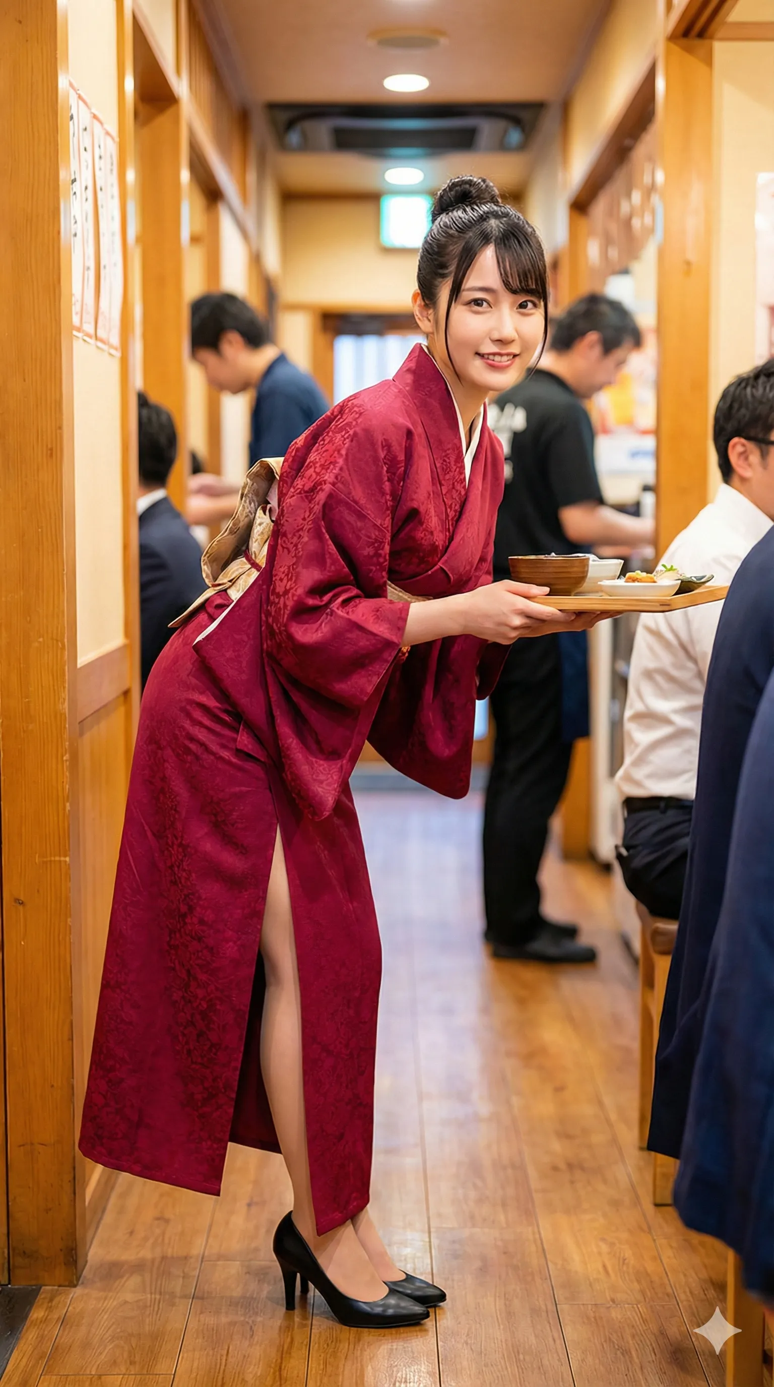 都会の喧騒を忘れさせる、和服美女のしっとりとした後ろ姿