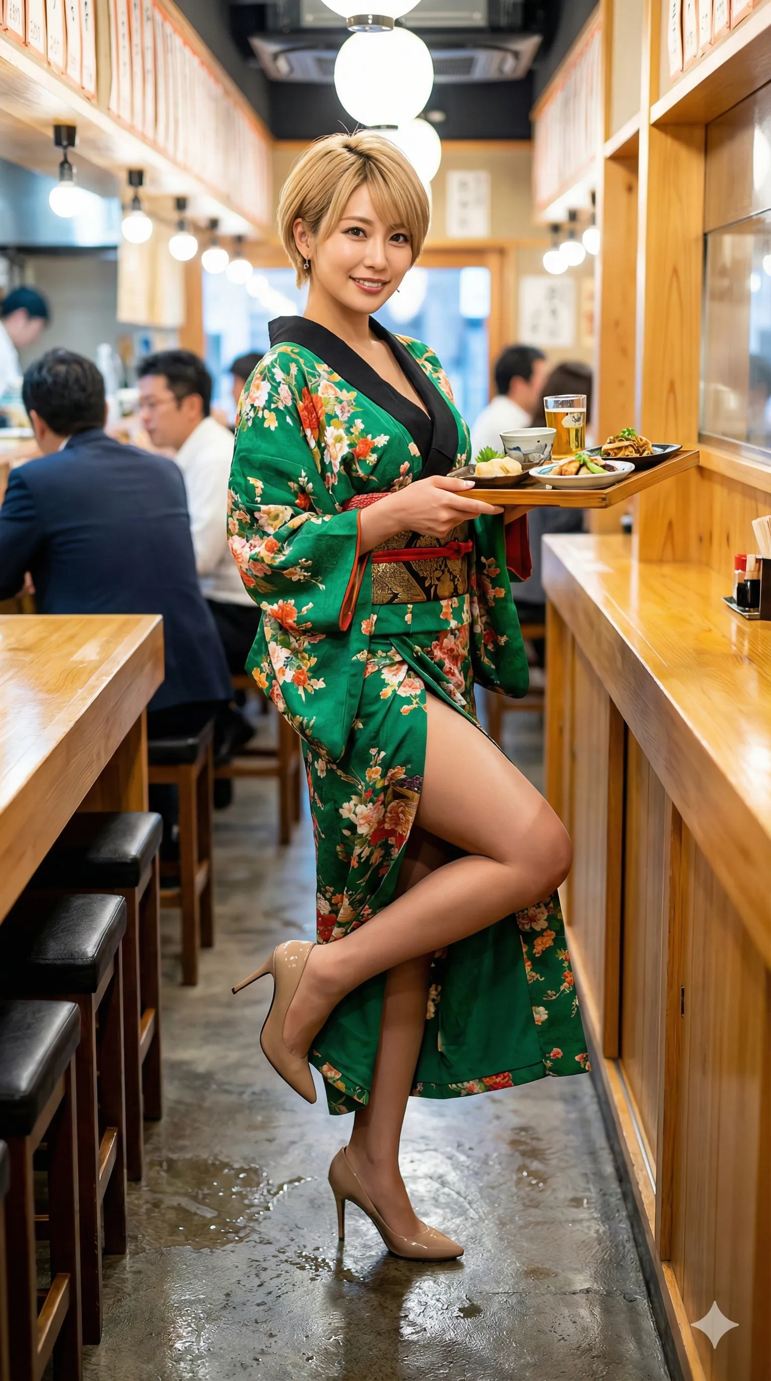 忙しく立ち働く中で見せる、無意識な太ももの露出