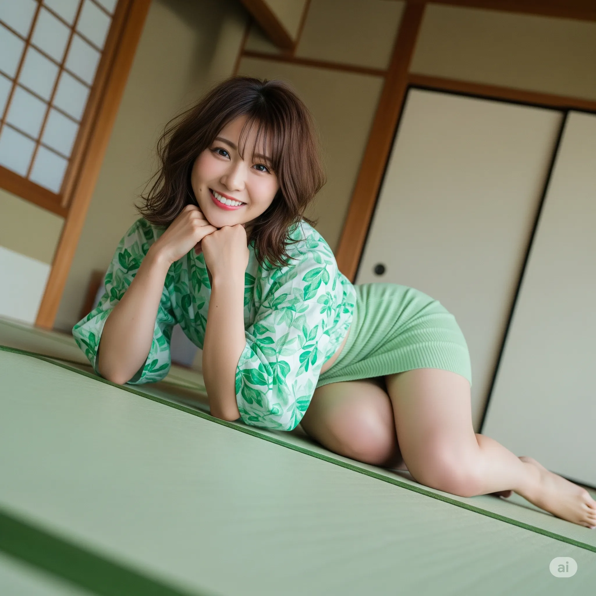 旅館 和室 着物ミニ 四つん這い 美尻 グラビア 002