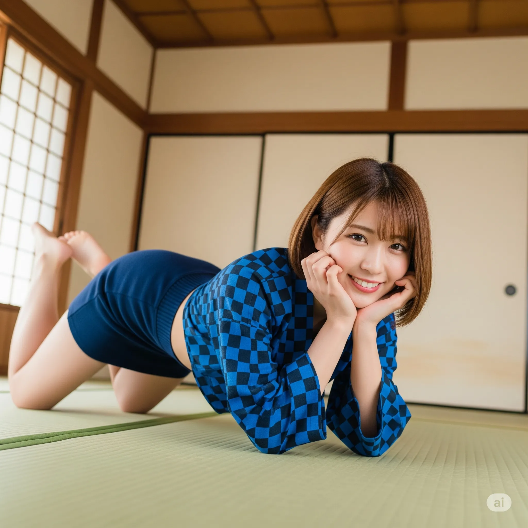 タイト和服 四つん這い 微エロ 美尻 旅館 和室 008