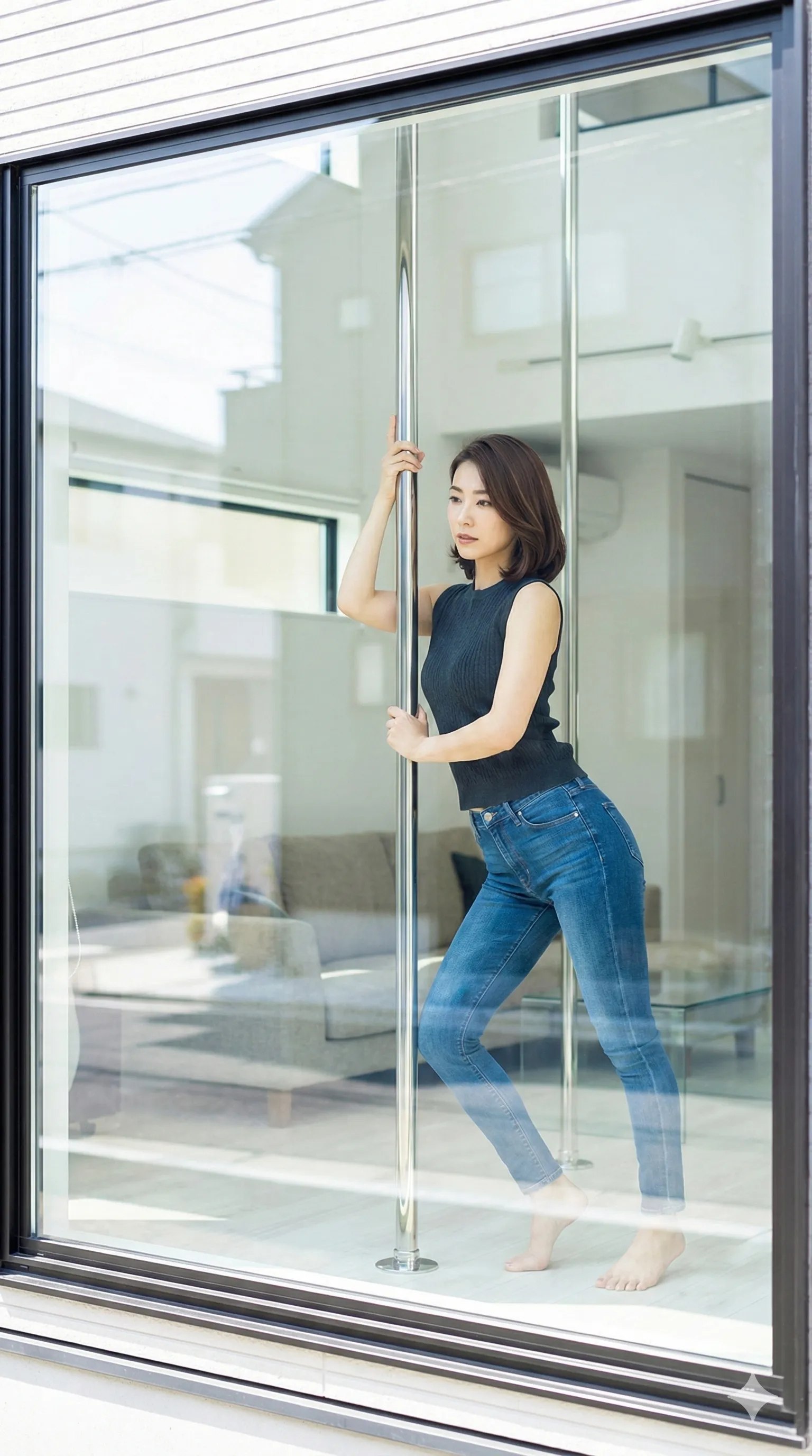 若妻らしい柔和な表情と締まったデニム尻