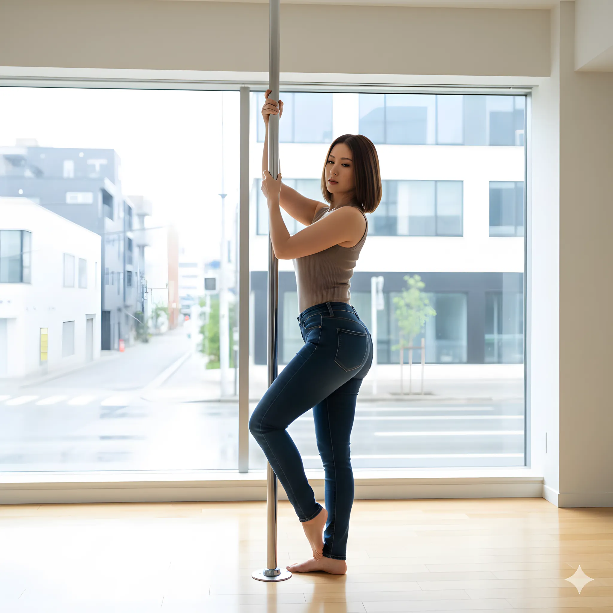 指が触れるポールとヒップのコントラスト