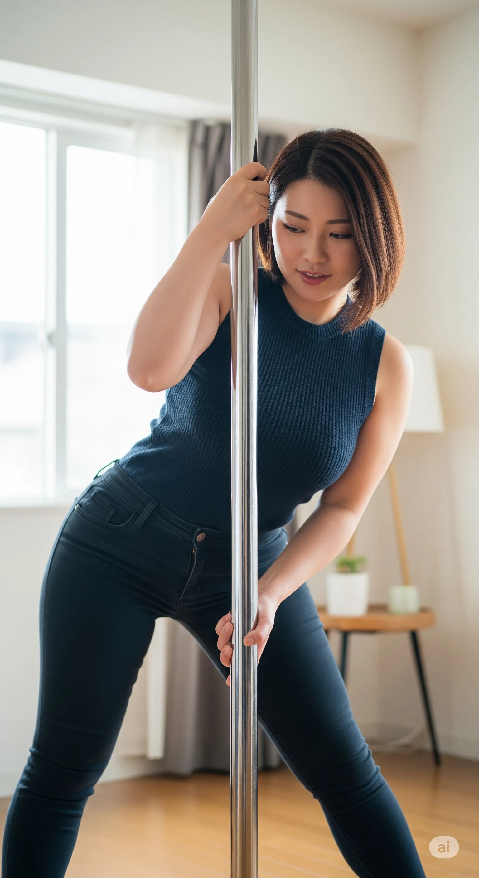 デニムとニットが作る柔らかい大人のフォルム