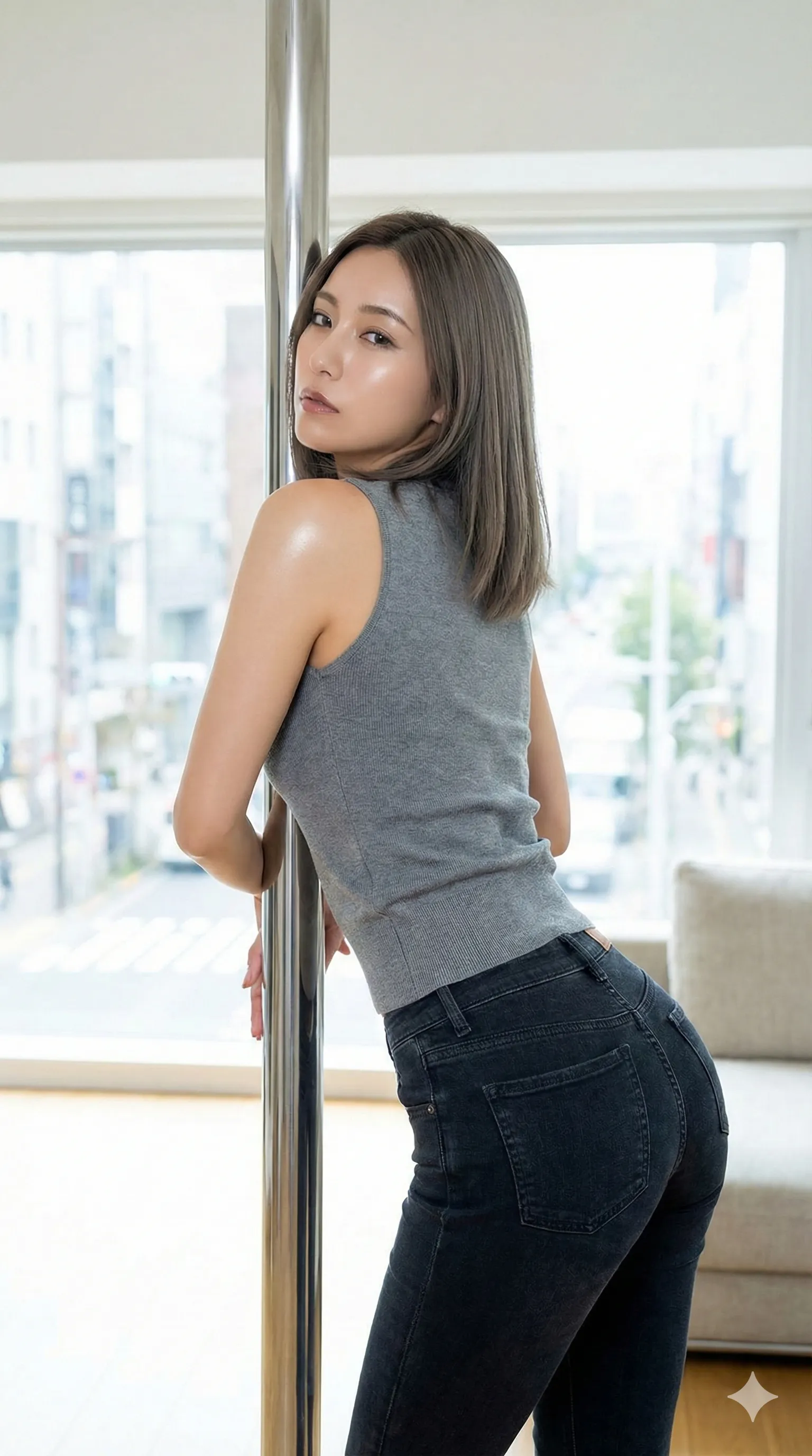 柔らかな太ももがデニム越しに伝わる艶感