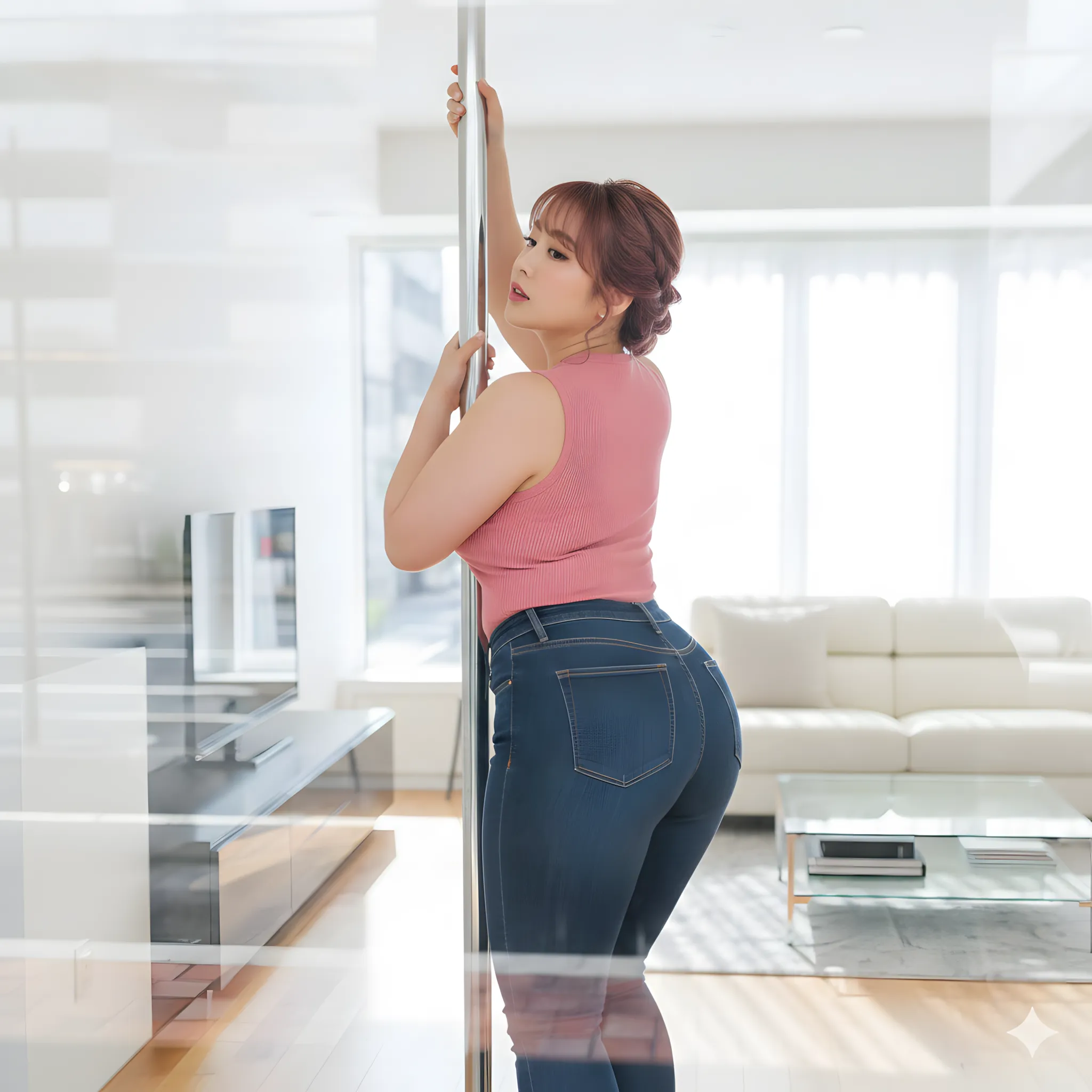 ポールに絡む体のラインが美しく艶めく