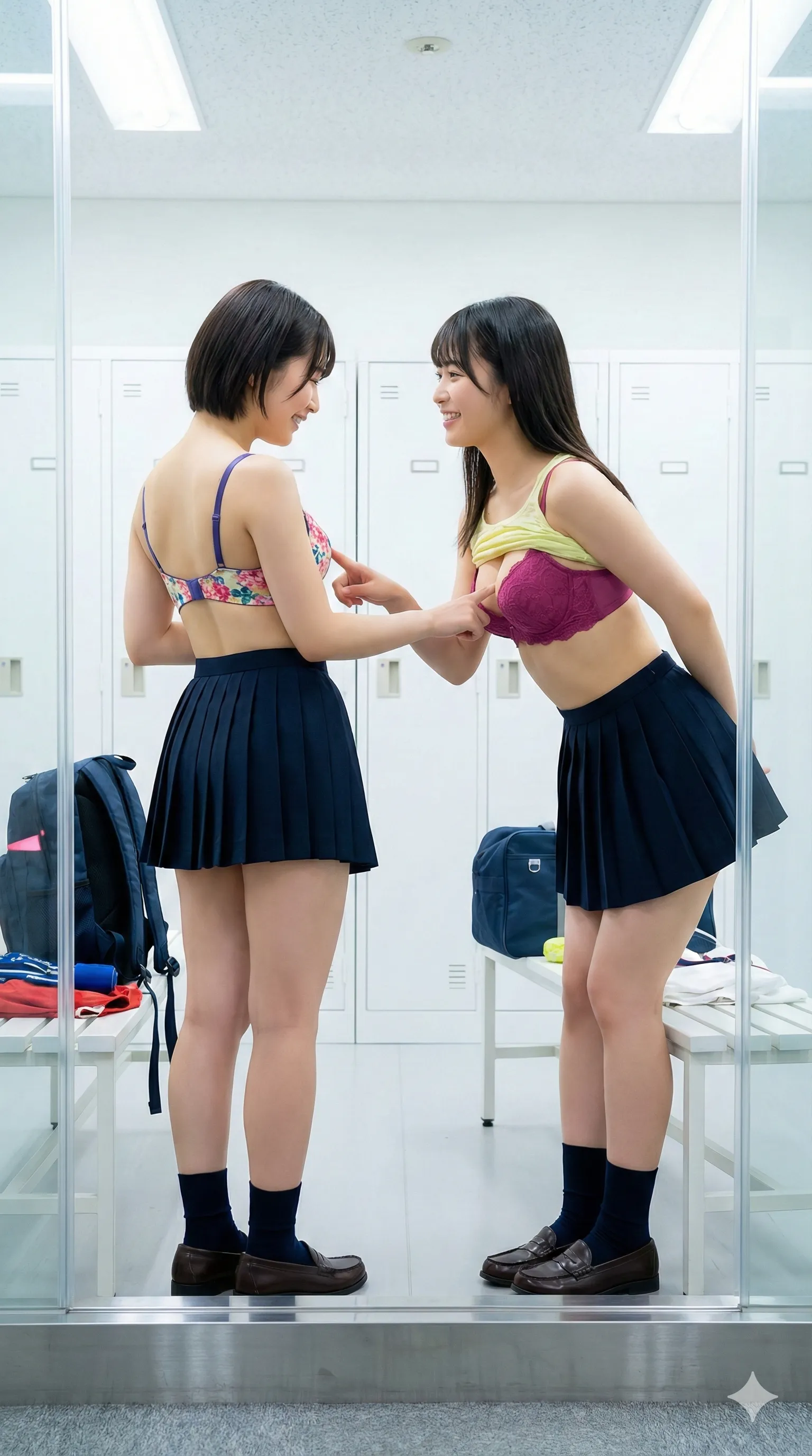 スク水美女が前かがみ姿勢で荷物を探す太ももフェチ画像 021