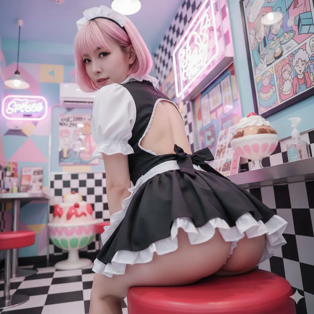 メイド服のフリルと丸みを帯びた尻が映えるフェチ画像 008