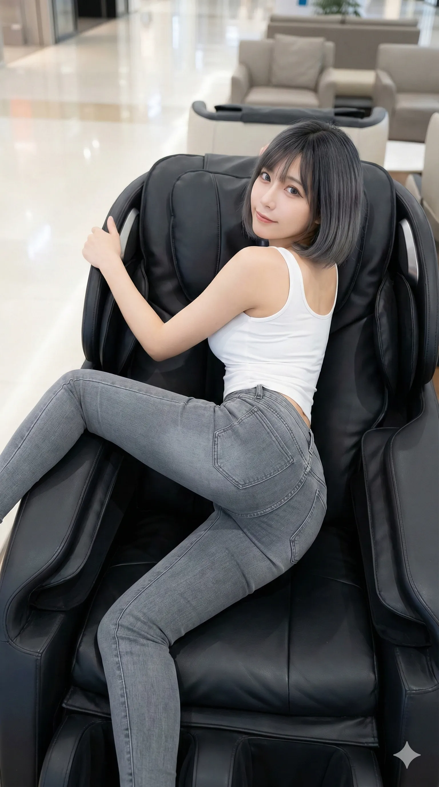 マッサージチェアで四つん這いになる女たち｜ショッピングモール微エロフェチ画像集