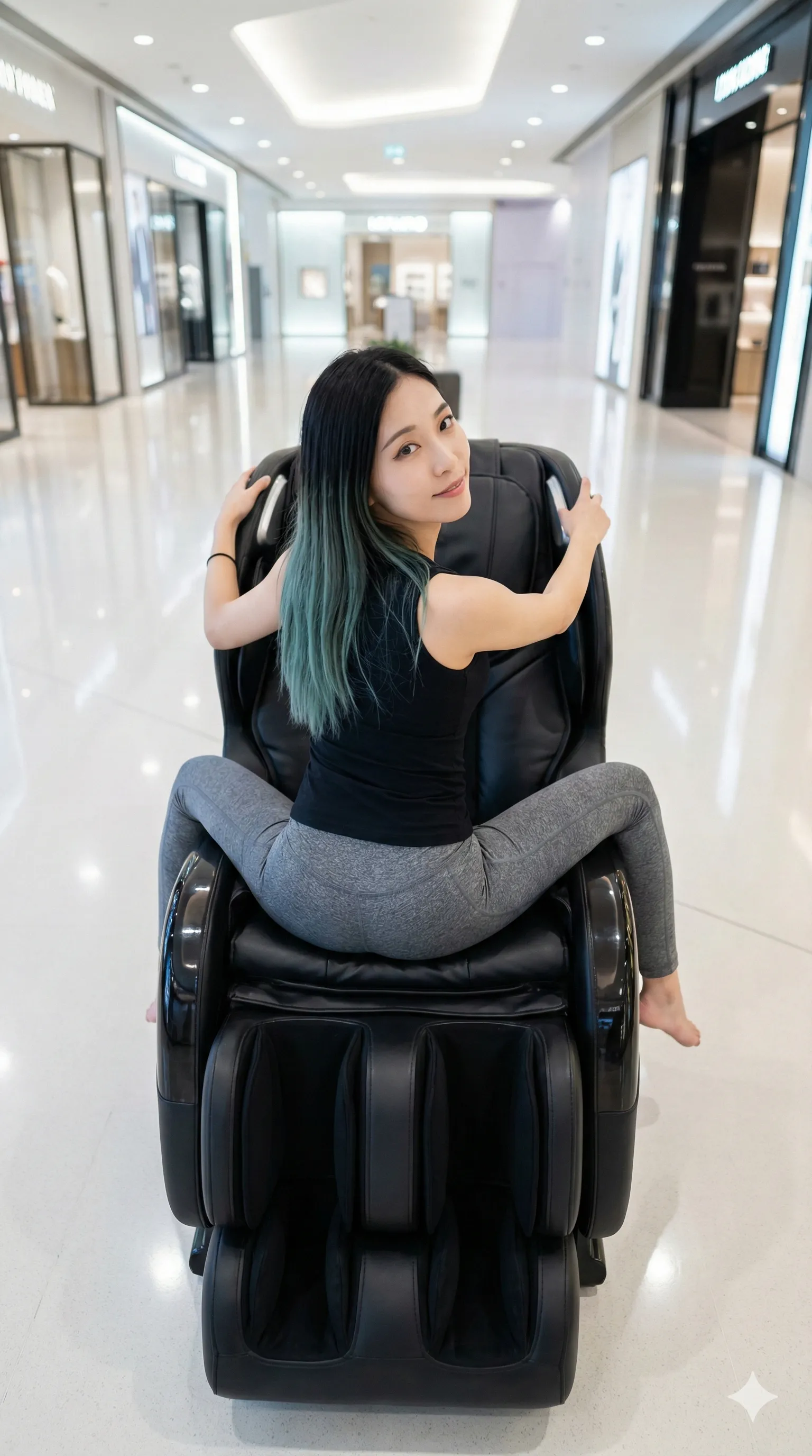 白スカート 女子 四つん這い 明るいモール空間 031