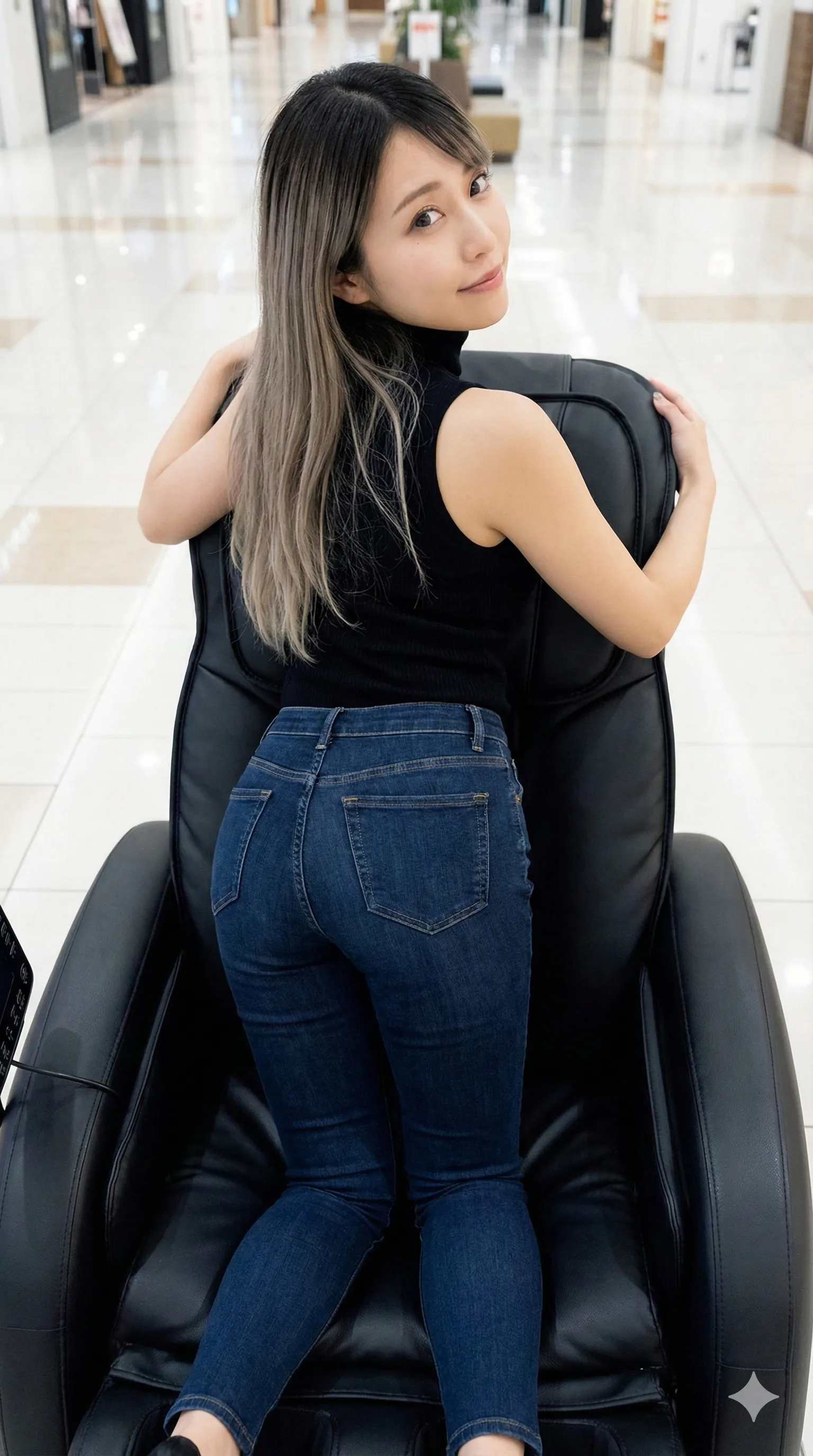 モールの休憩エリア 四つん這い 美尻ライン 036