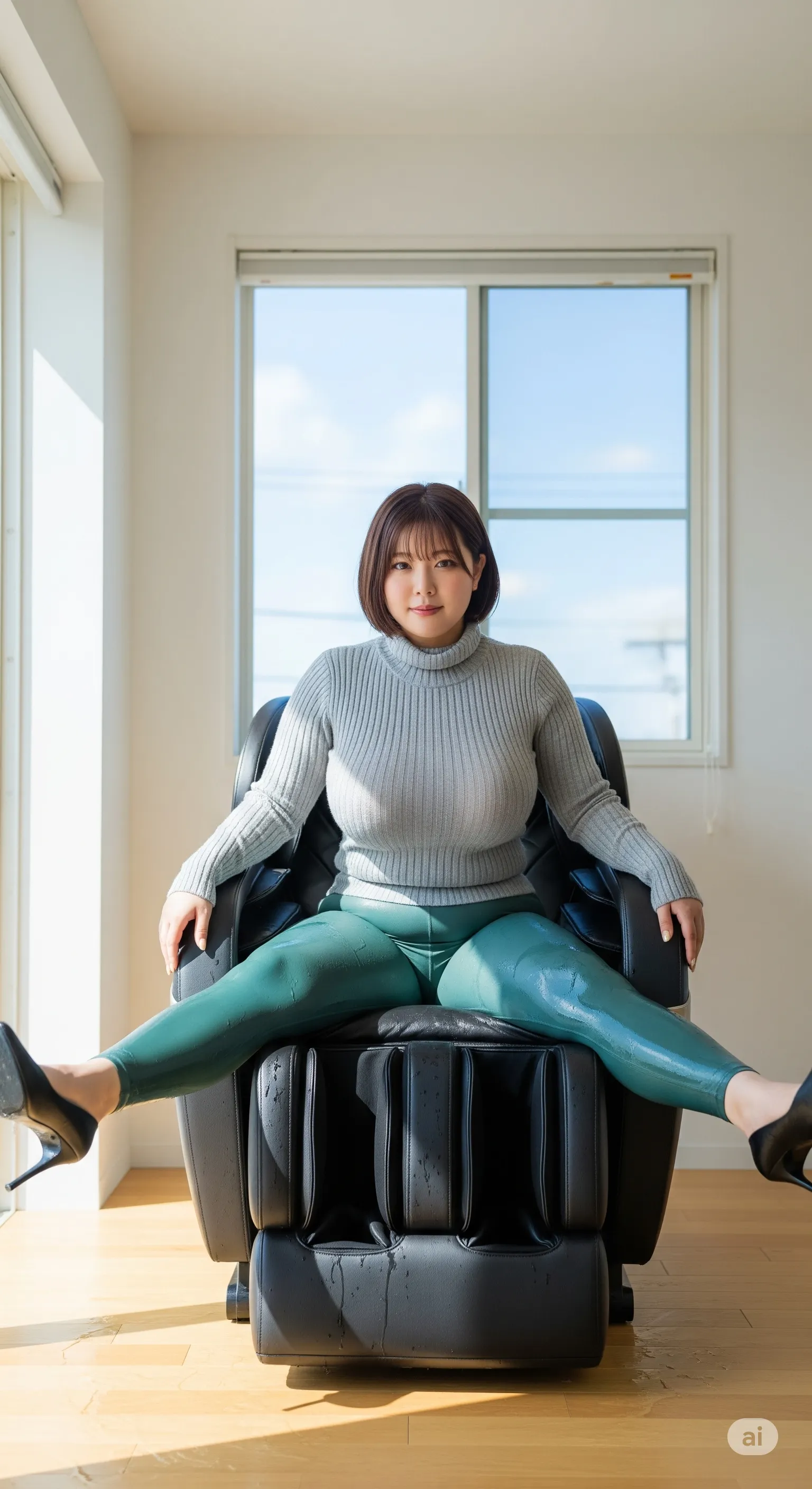 上半身の角度が強調する腰つきと尻の存在 062