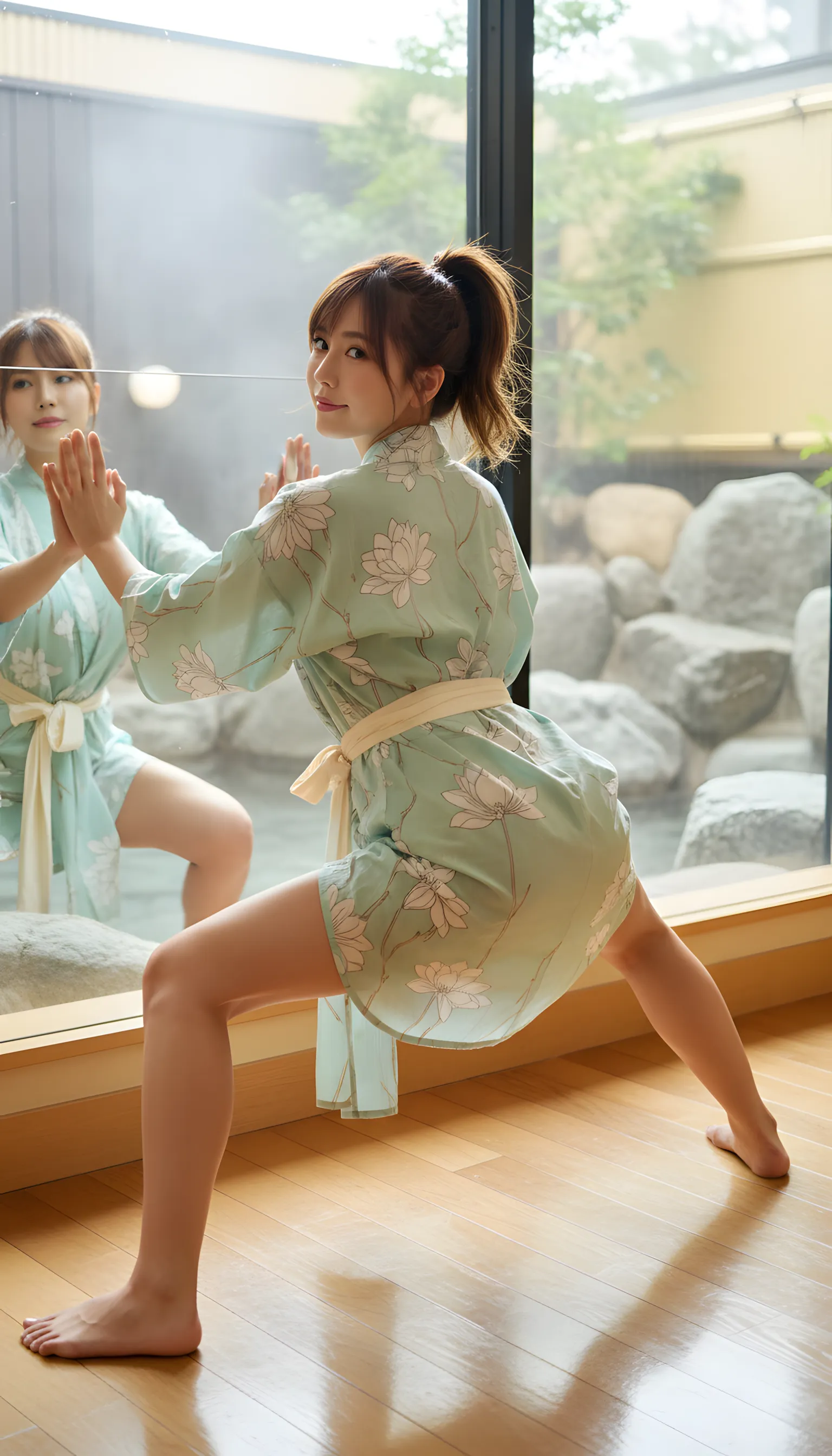 熟女 浴衣 屈み姿勢 尻ライン強調 003