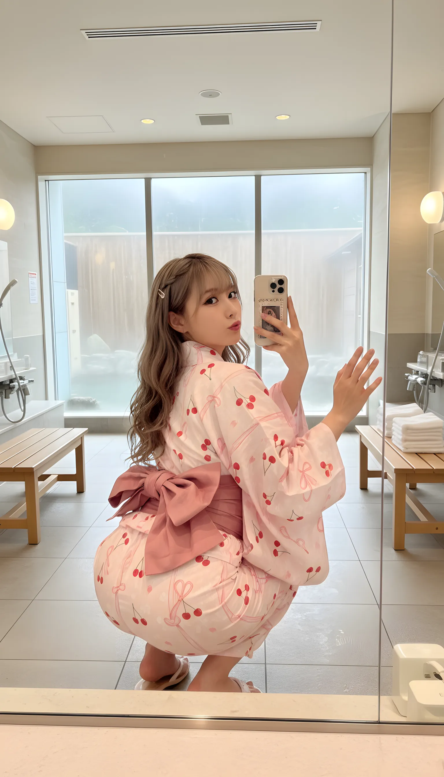 浴衣 スクワット 尻ラインの揺らぎ 011