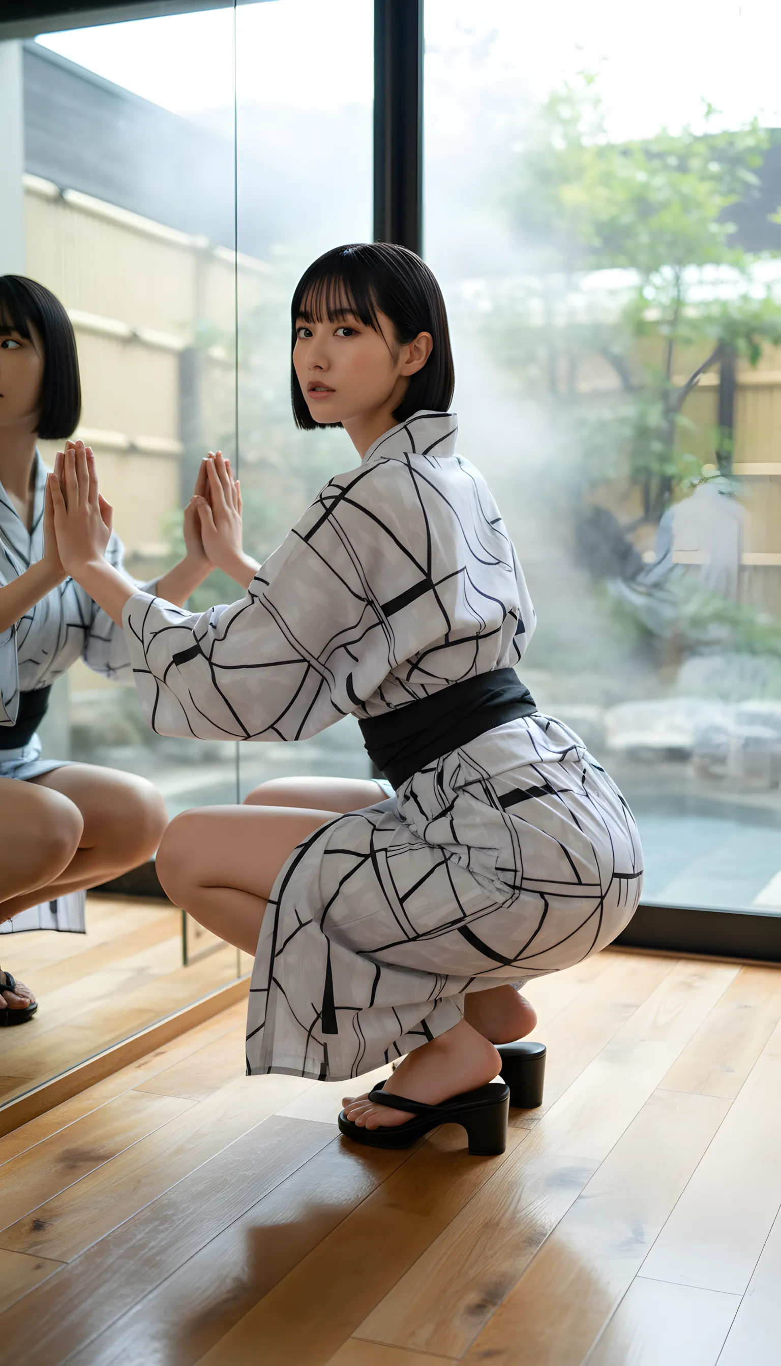 浴衣 スクワット 後ろ姿 尻 038