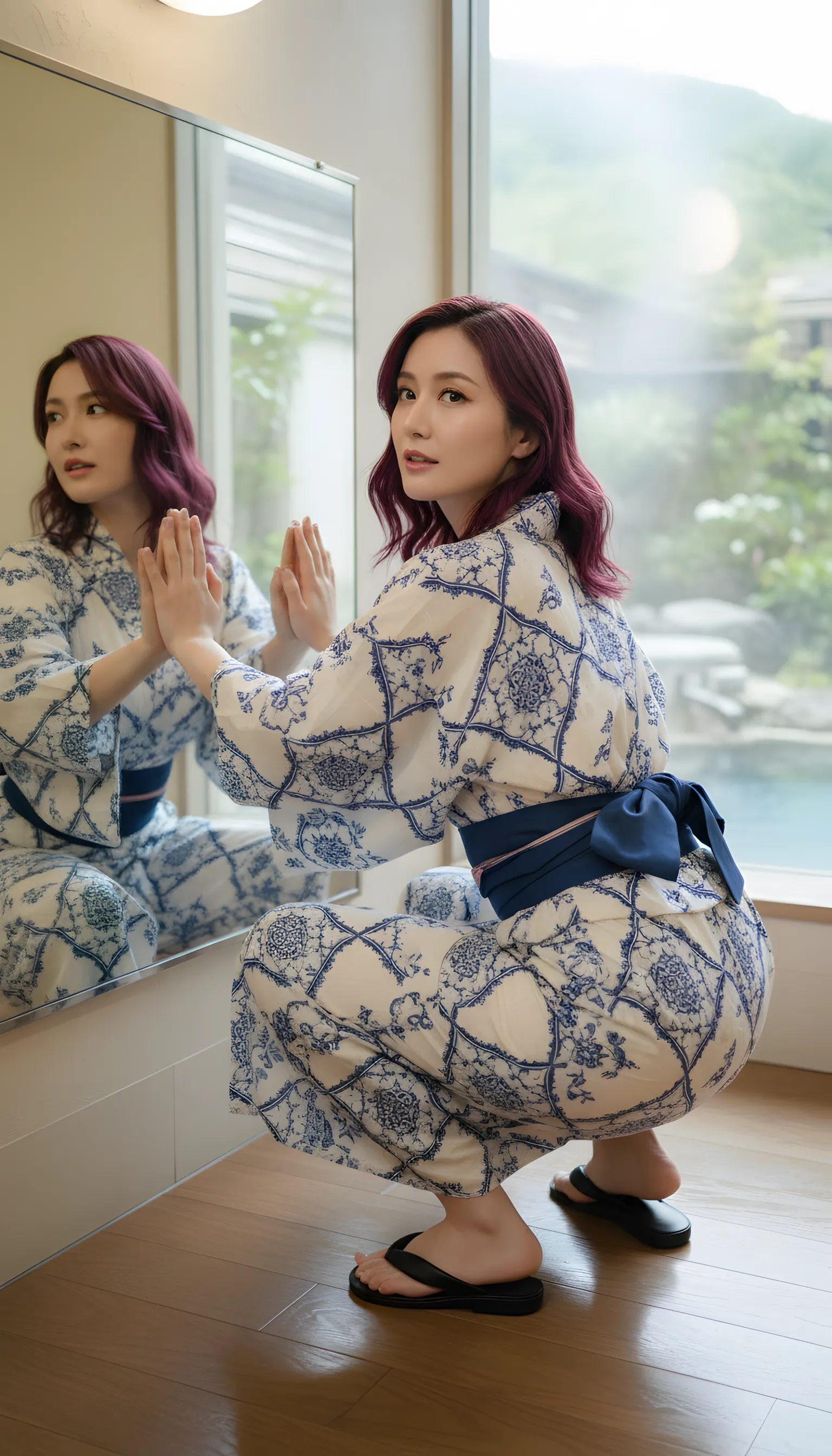 熟女 浴衣 振り返り 美尻 043