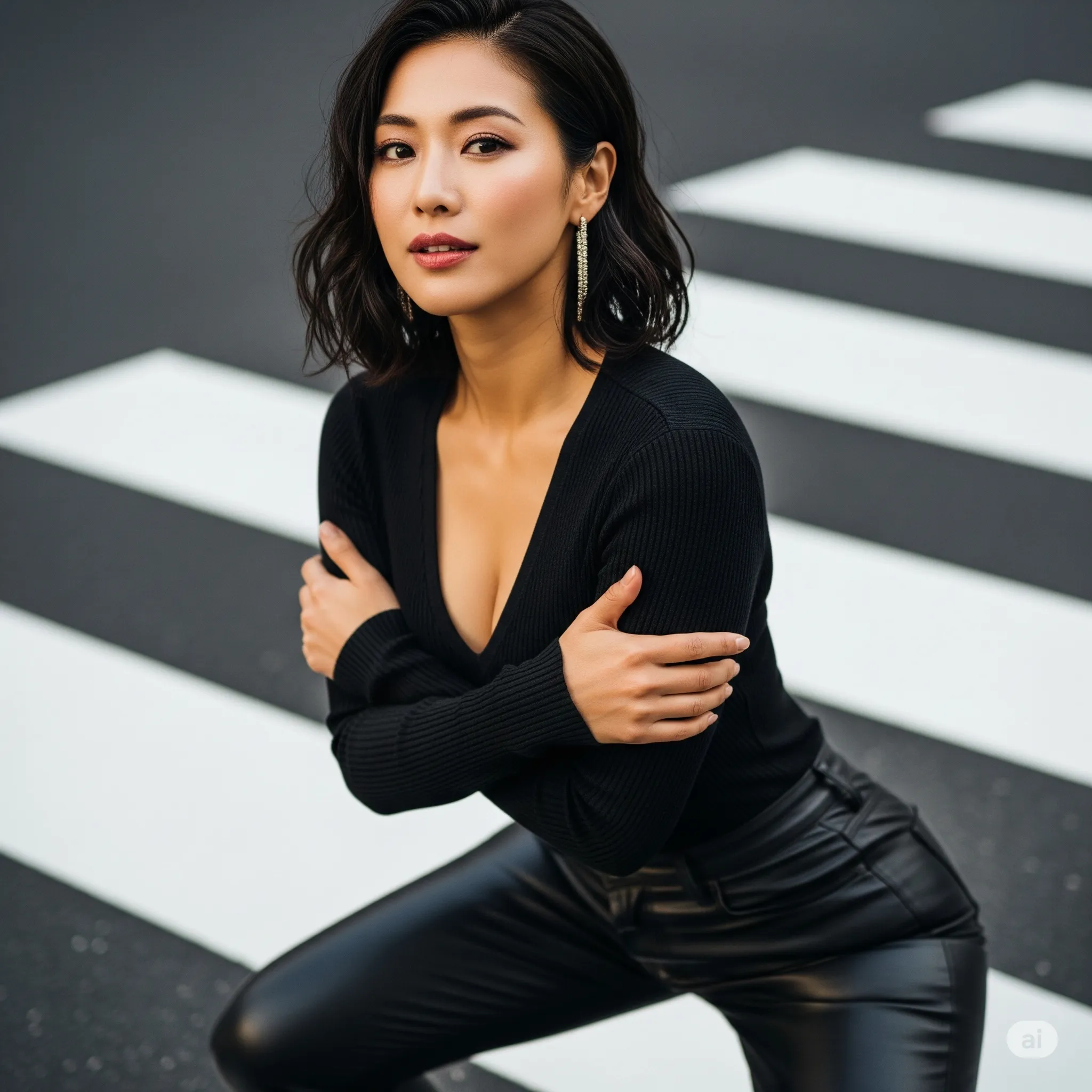 巨乳妻 黒タイト 横断歩道 微エロ 002