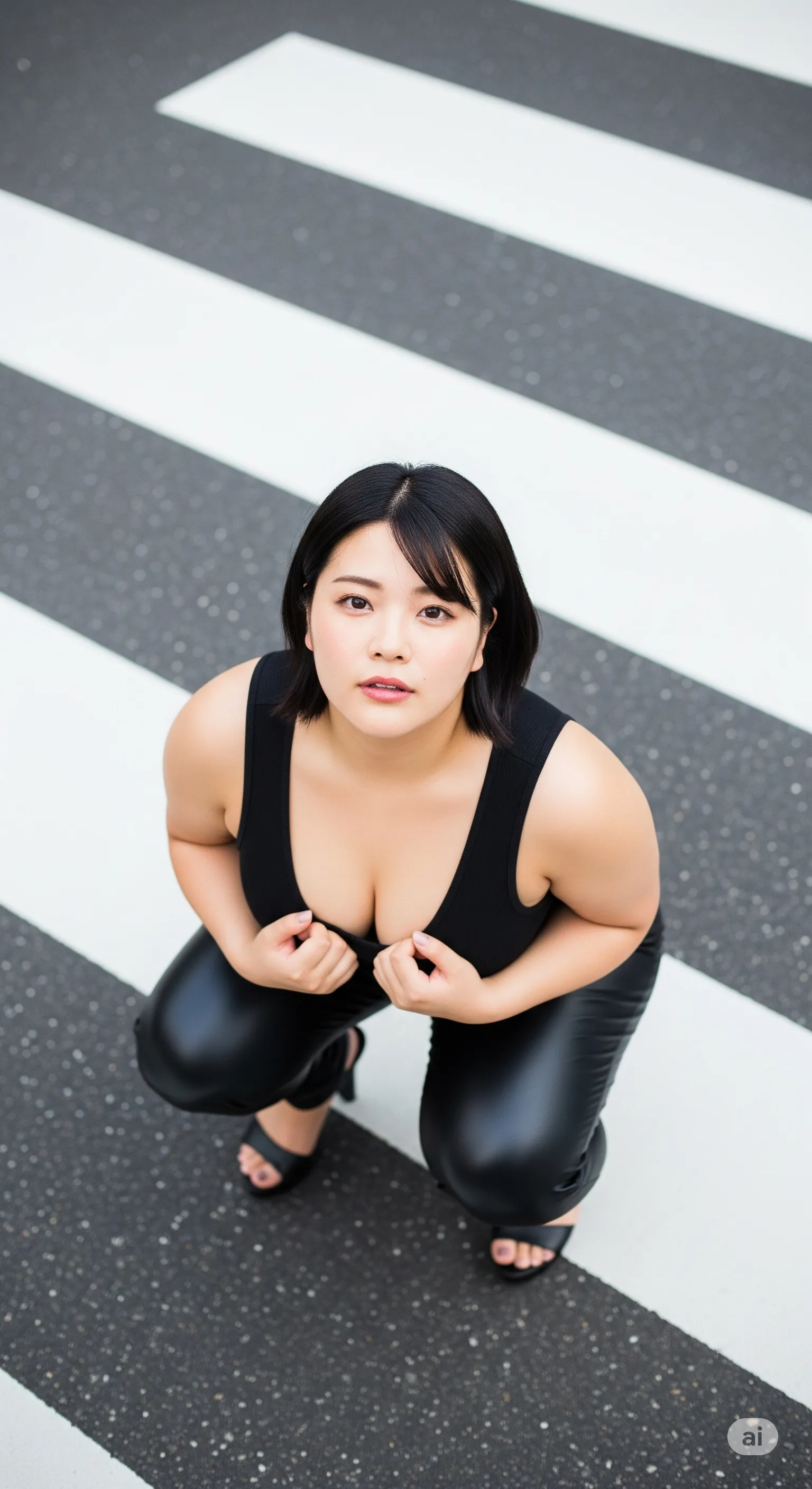 巨乳妻 黒タイト 横断歩道 微エロ 008