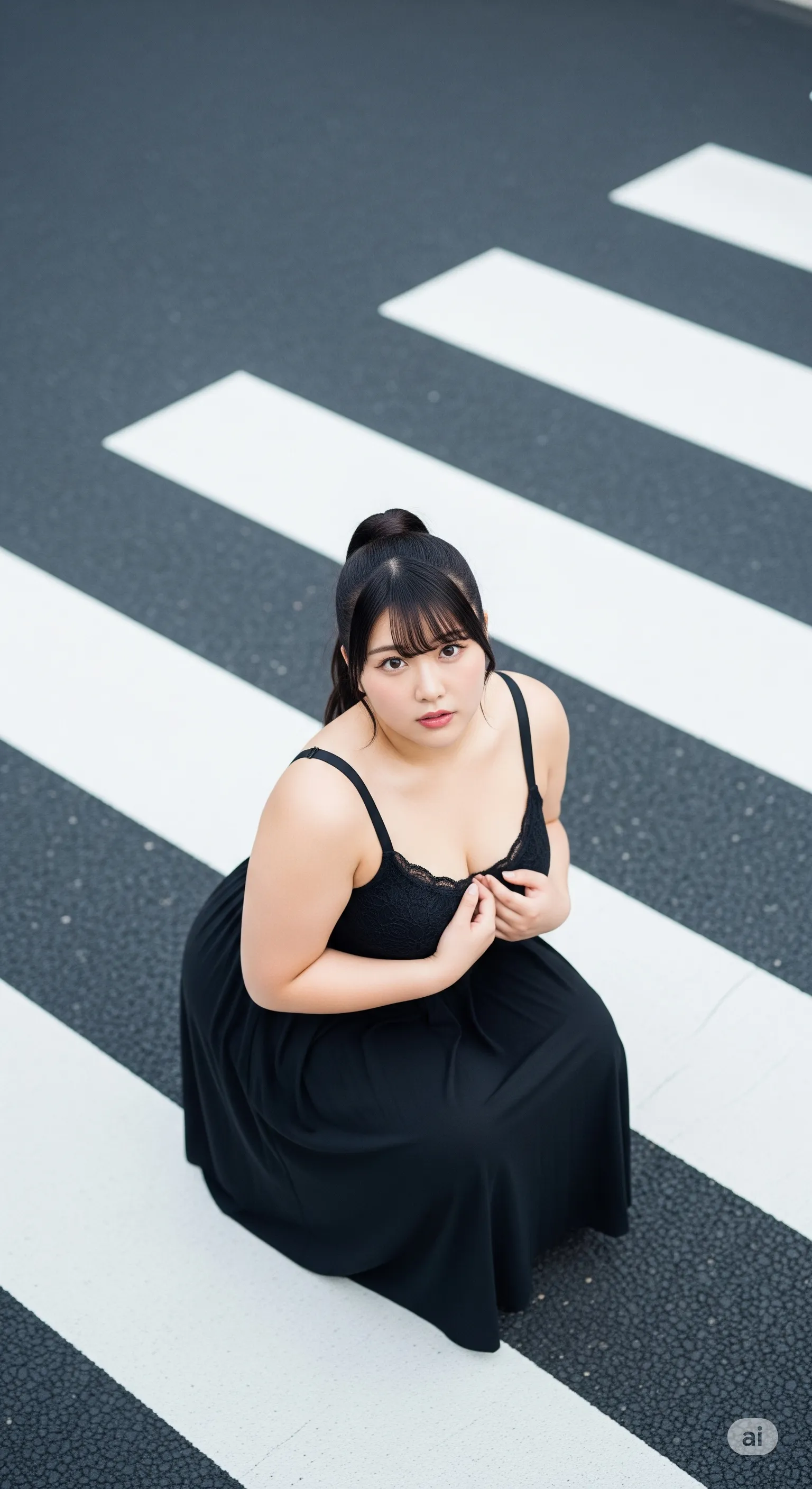 巨乳妻 黒タイト 横断歩道 微エロ 037