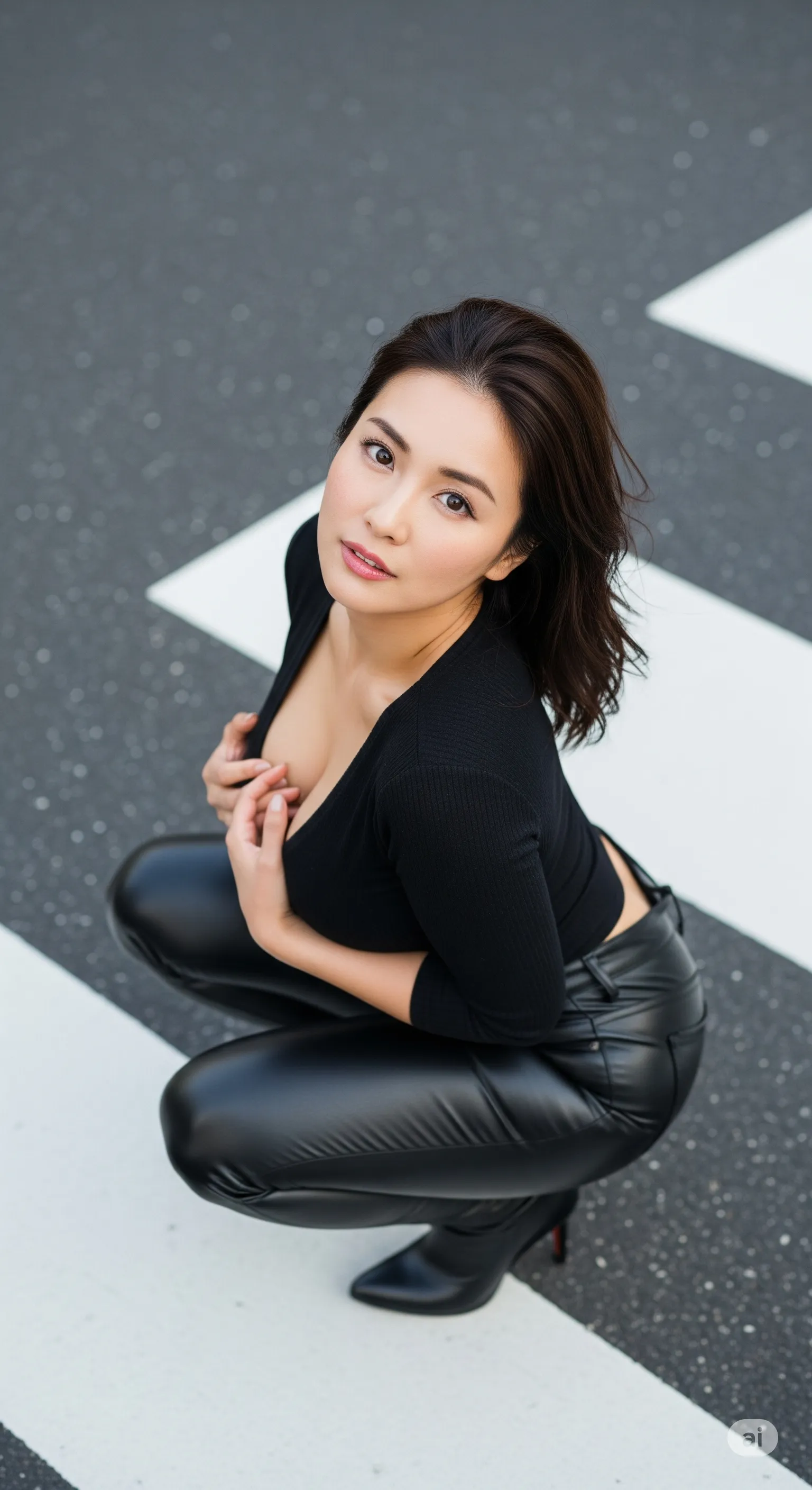 巨乳妻 黒タイト 横断歩道 微エロ 048