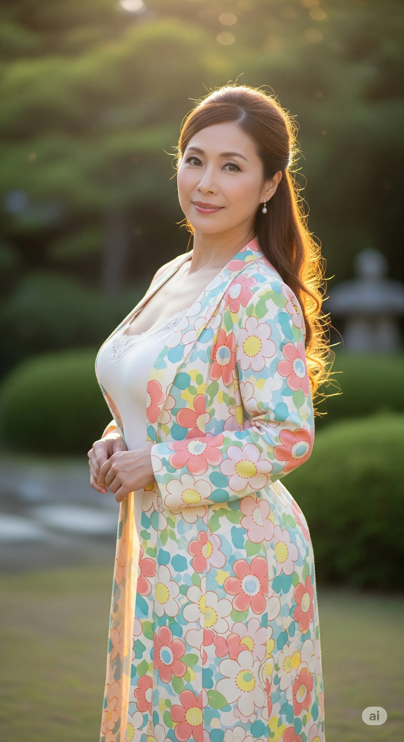 大きくお尻を突き出したポーズの美魔女ショット