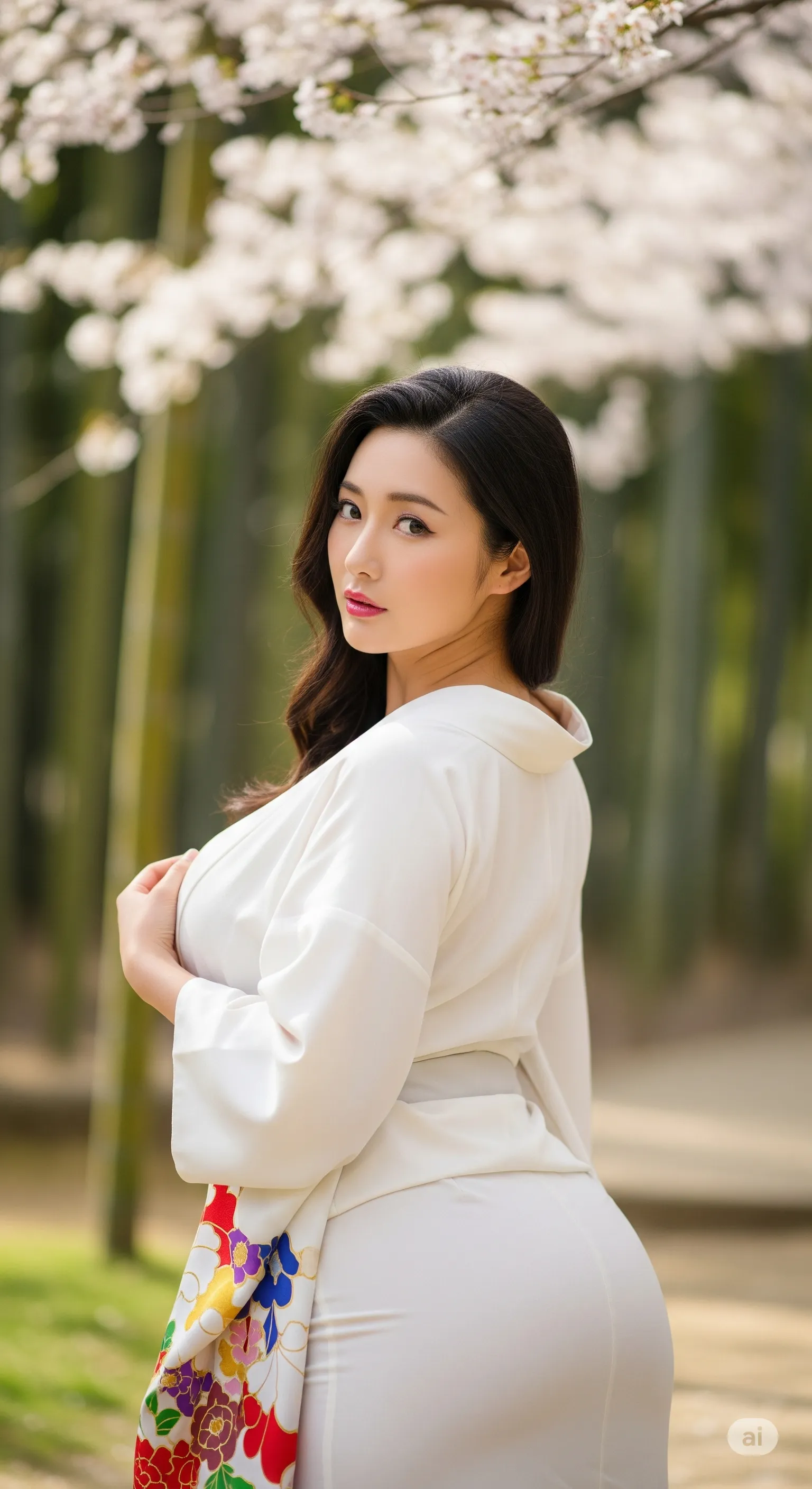 落ち着いた色味の柄モノで魅せる熟女の気品と艶