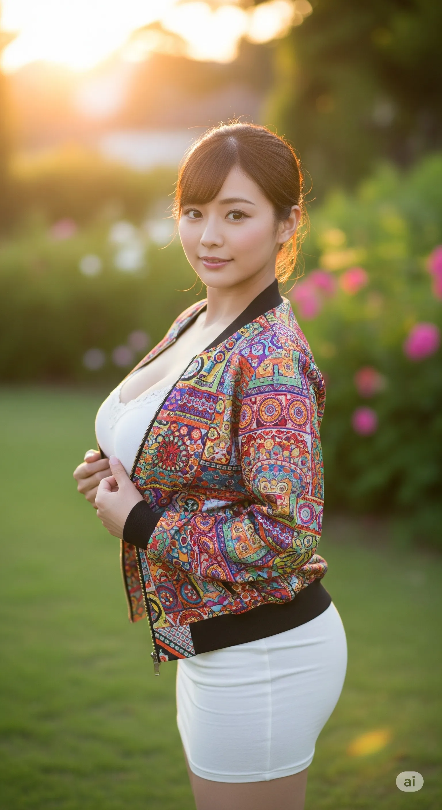 鏡越しに映る、柄モノに包まれた官能の背中