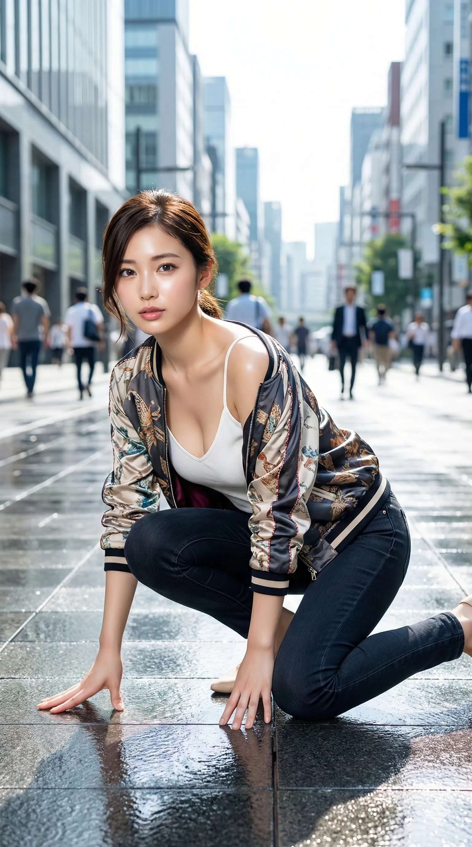 柄モノワンピの裾をたくし上げる微エロショット