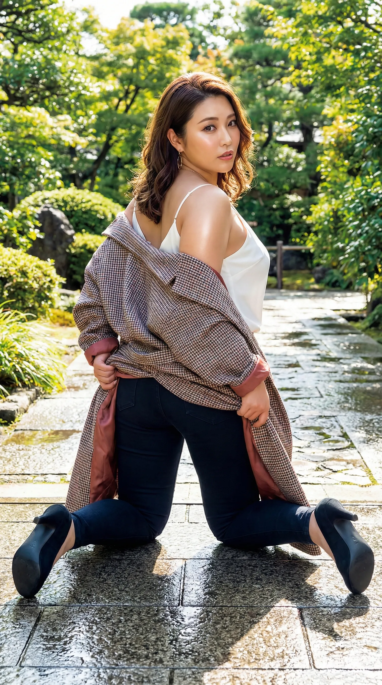 美魔女のしなやかな肢体を描くモノトーン柄