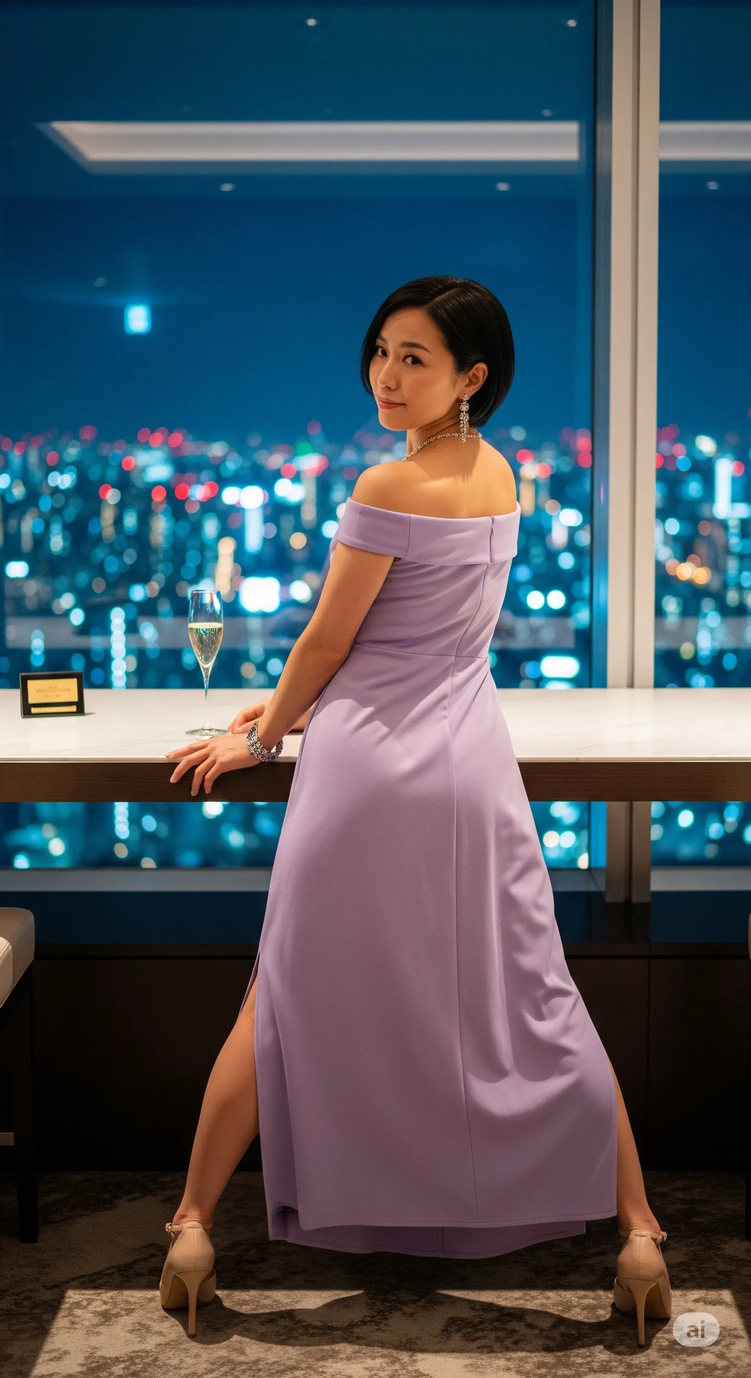 肩越しに流し目を送る大人の色気たっぷりの港区女子 高画質