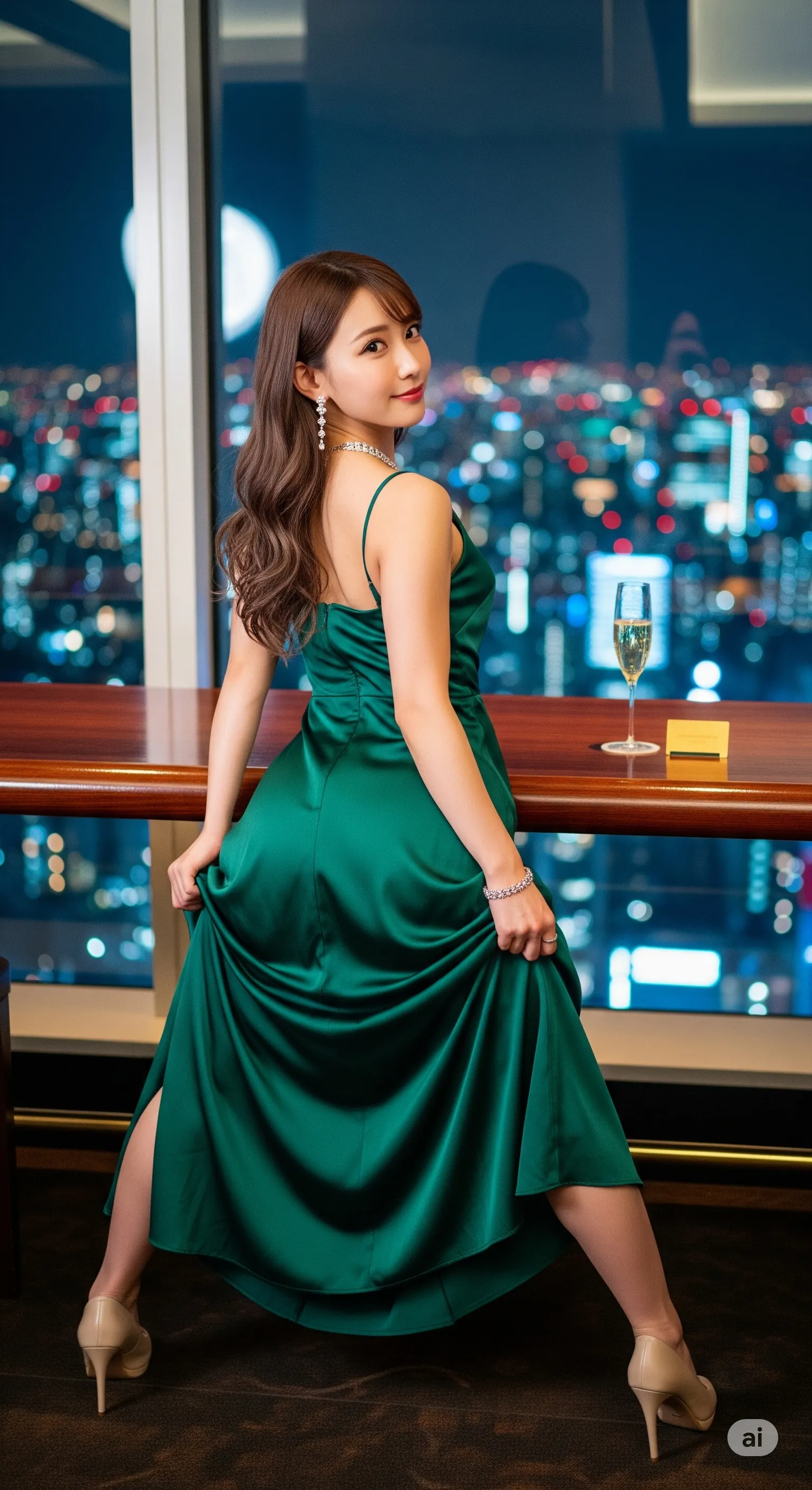 壁際で少しポーズをとって背中の曲線を強調するフェチアングル フェチ画像