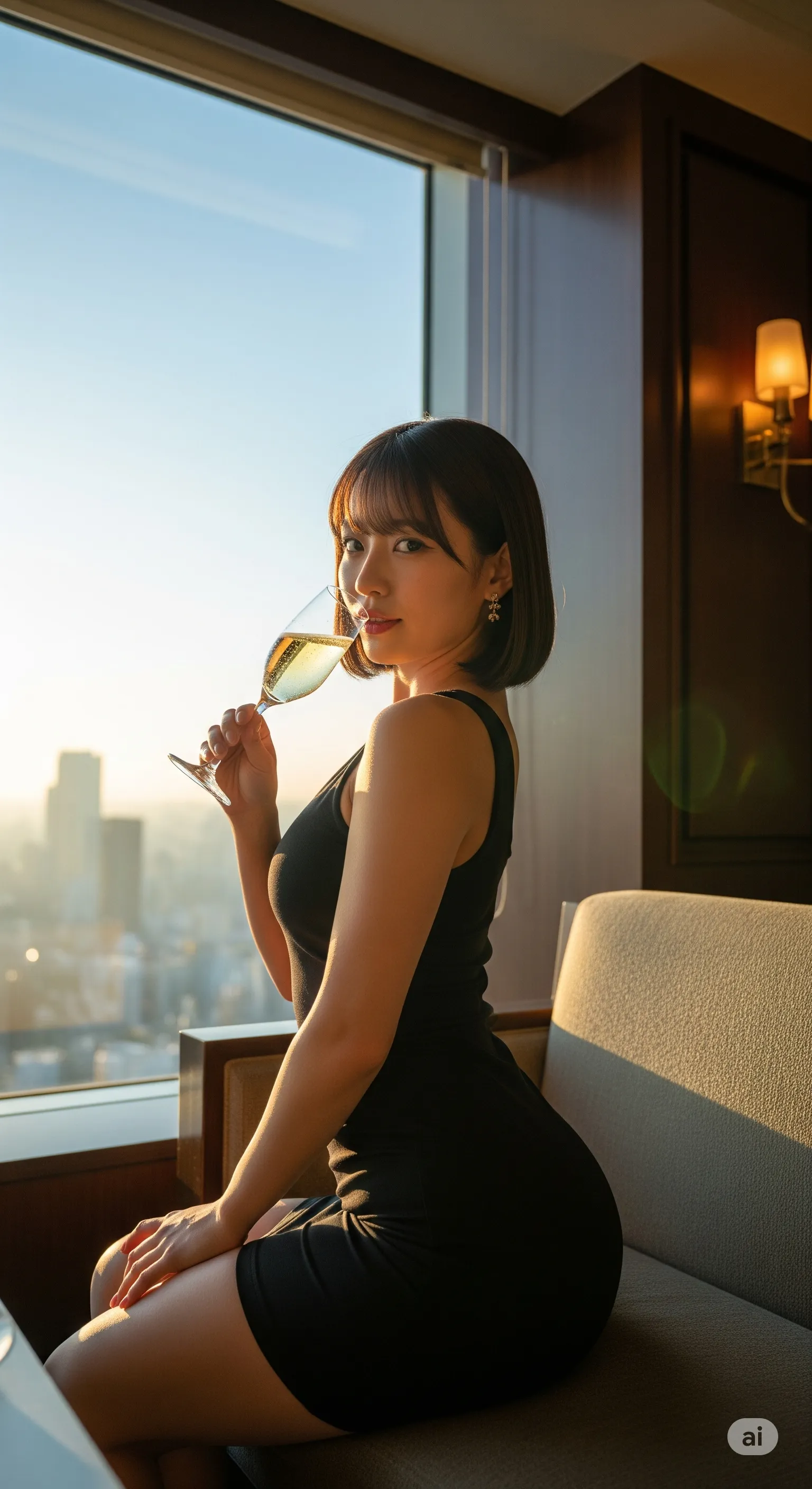 ドレス越しに強調されるキャバ嬢の美脚ラインと背徳の朝酒フェチ写真