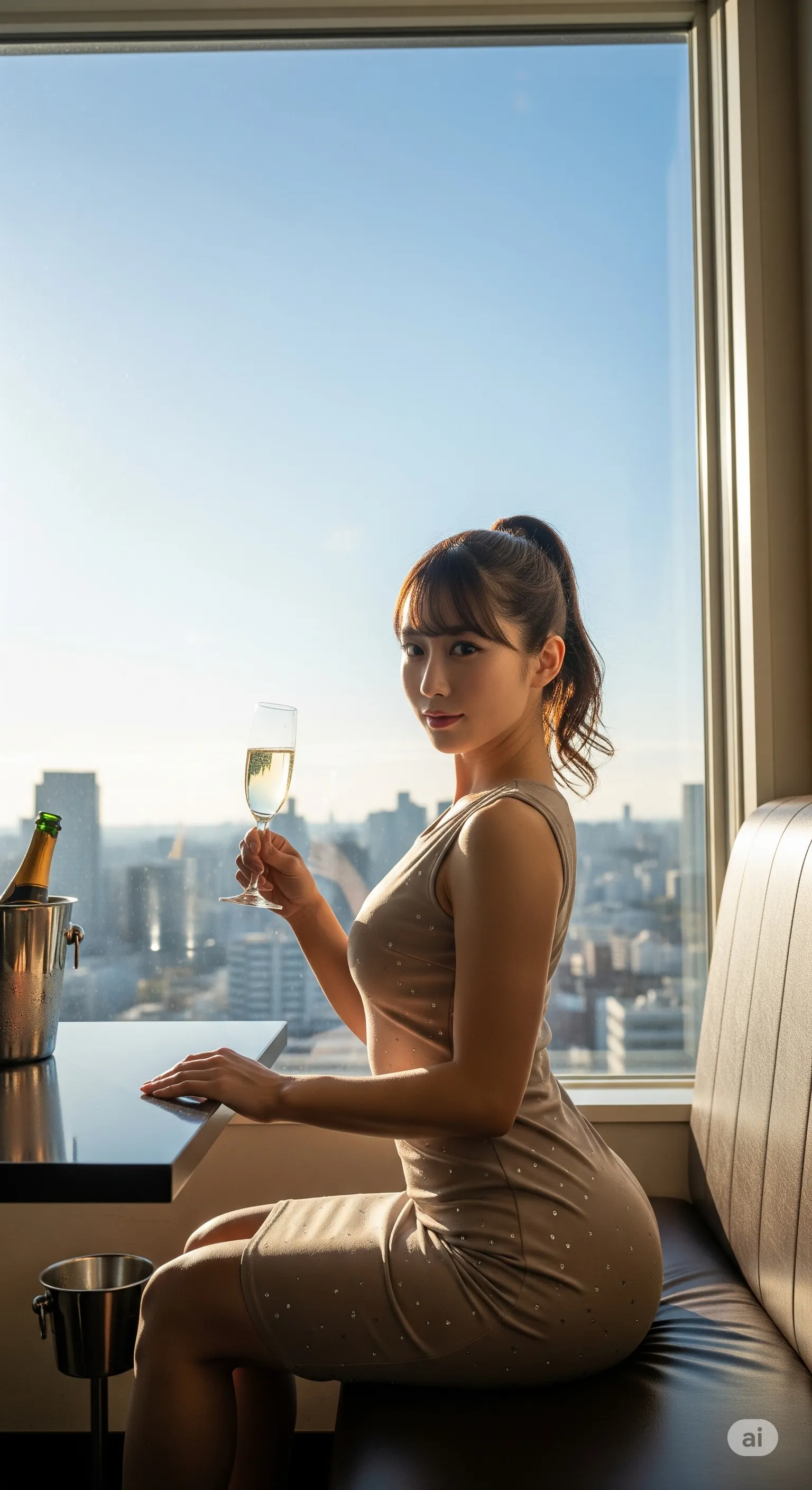 ドレス姿で屈んだ瞬間の、胸元とお尻のダブル強調フェチアングル