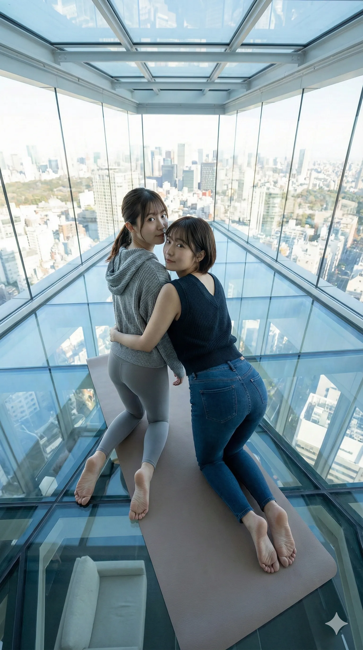 母親の包容力ある胸元と、娘の華奢な肩のコントラスト