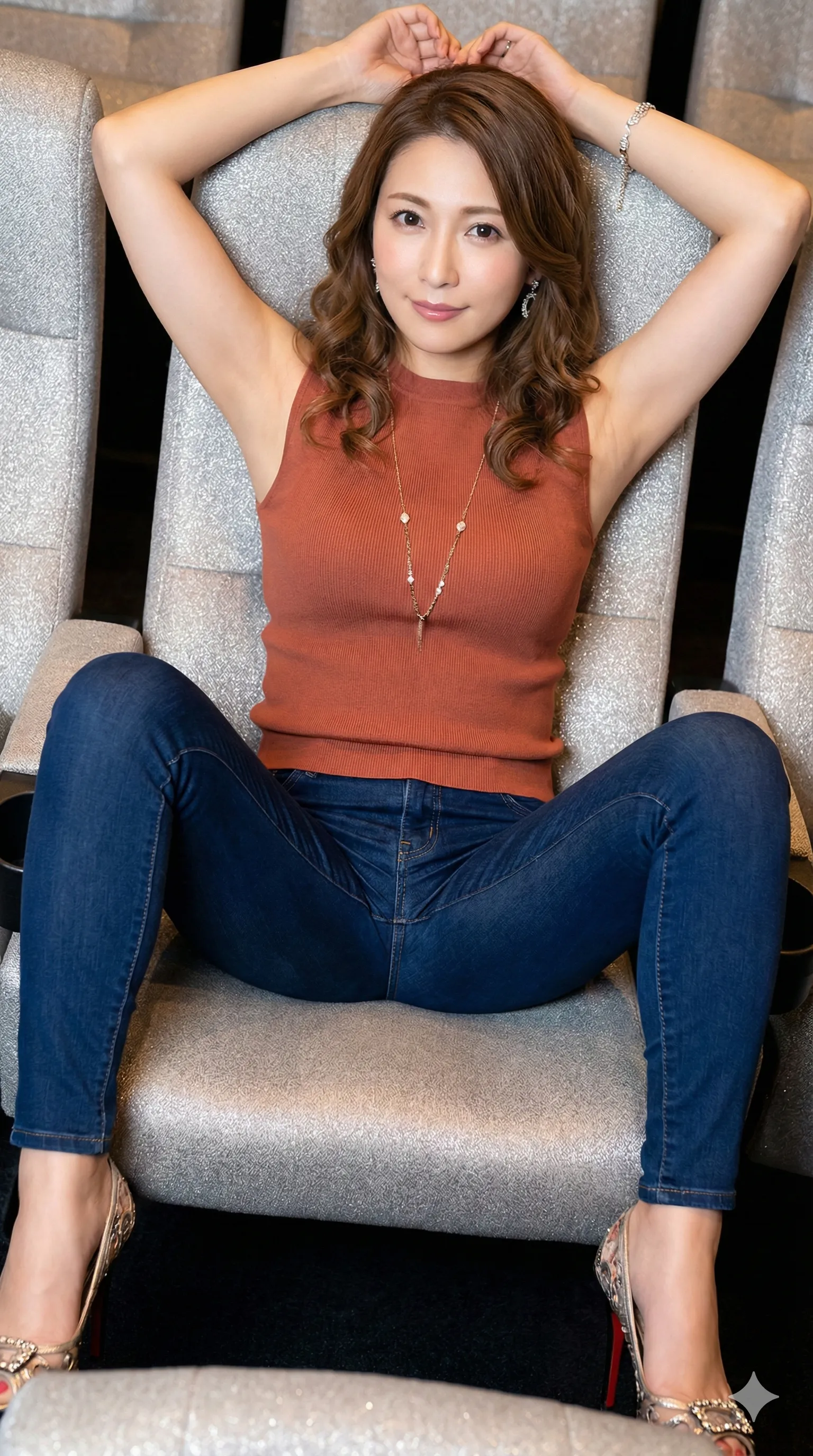 ドリンクを飲む際の、喉元から脇にかけての美しい曲線