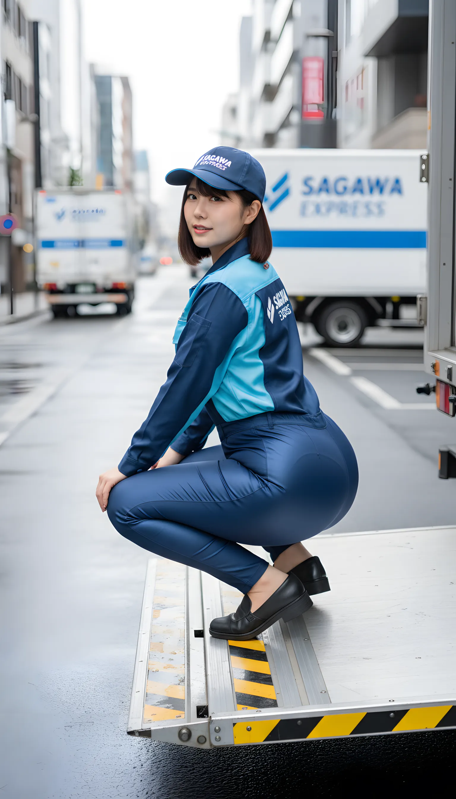 引っ越しお姉さん 後ろ姿 尻ライン強調 003